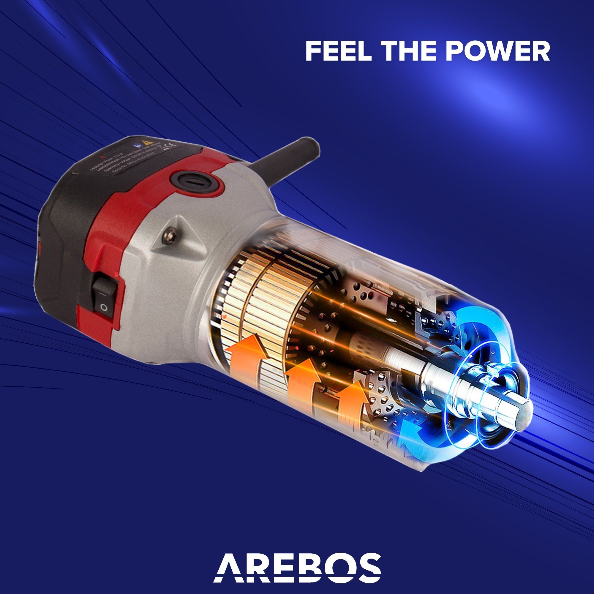 Arebos Oberfräse Holz Fräse Fräsmaschine, Tauchbasis & Trimmer, mit Werkzeugtasche, (Oberfräse Deluxe mit Trimmer und Tauchbasis), Leistungsaufnahme : 710 W