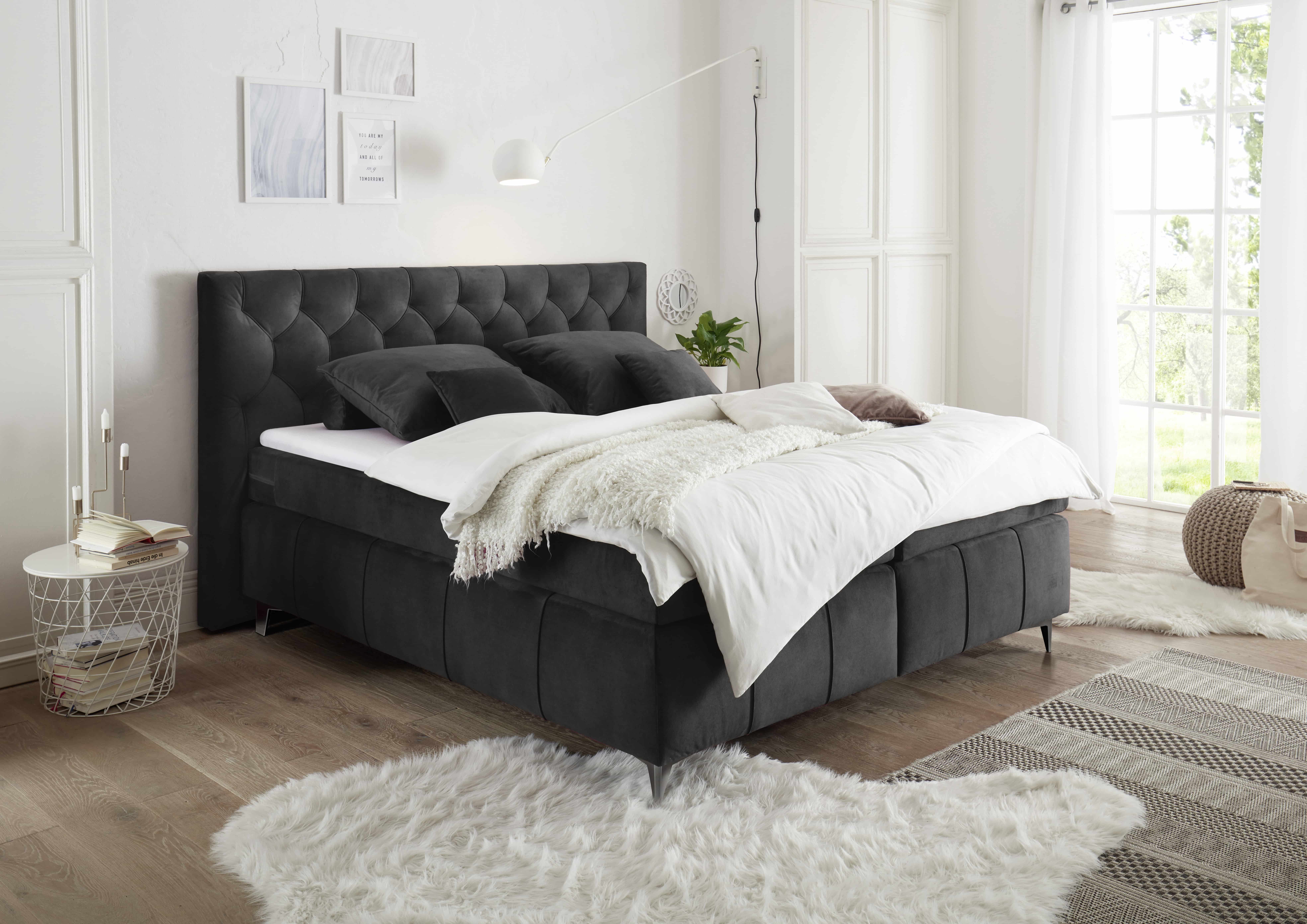 ED EXCITING DESIGN Boxspringbett Pembroke 180x200 inkl. Topper und H2/H3 Matratze (Komplett-Bett, Unterbox + Matratze + Topper), 180x200 inkl. Topper und H2/H3 Matratze, Samtoptik