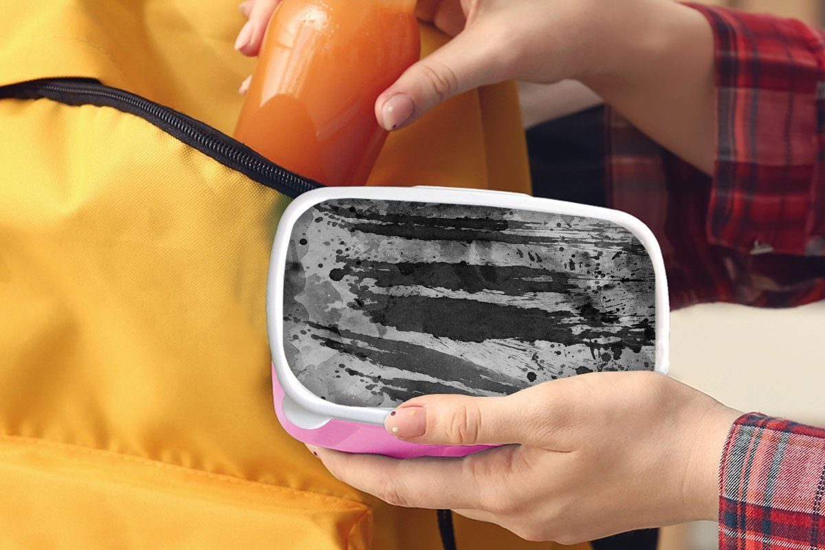 Lunchbox - Brotbox Kunststoff, Grau (2-tlg), - Brotdose Erwachsene, Kinder, Linie, rosa für Kunststoff - MuchoWow Aquarell Snackbox, Mädchen, Schwarz
