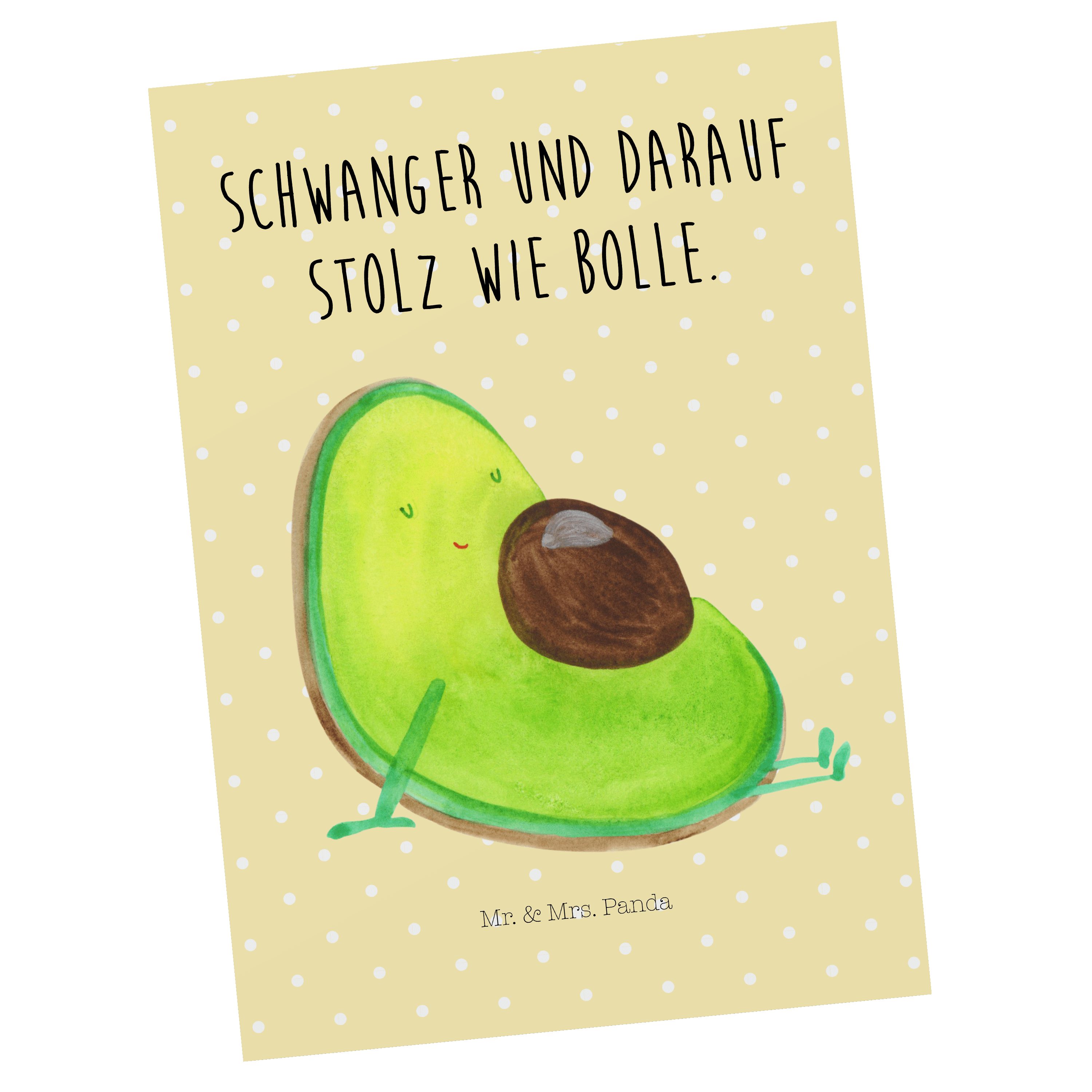 Mr. & Mrs. Panda Postkarte Avocado schwanger - Gelb Pastell - Geschenk, Grußkarte, große Liebe