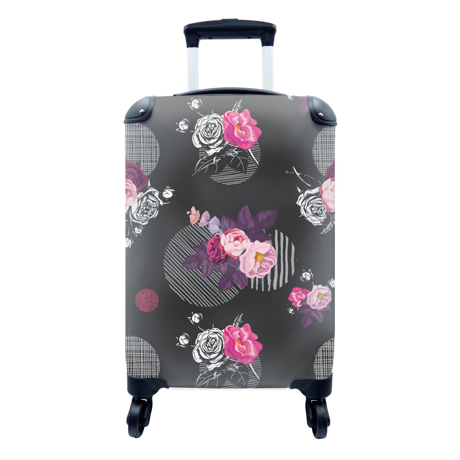 MuchoWow Handgepäckkoffer Rosen - Blumen - Muster, 4 Rollen, Reisetasche mit rollen, Handgepäck für Ferien, Trolley, Reisekoffer