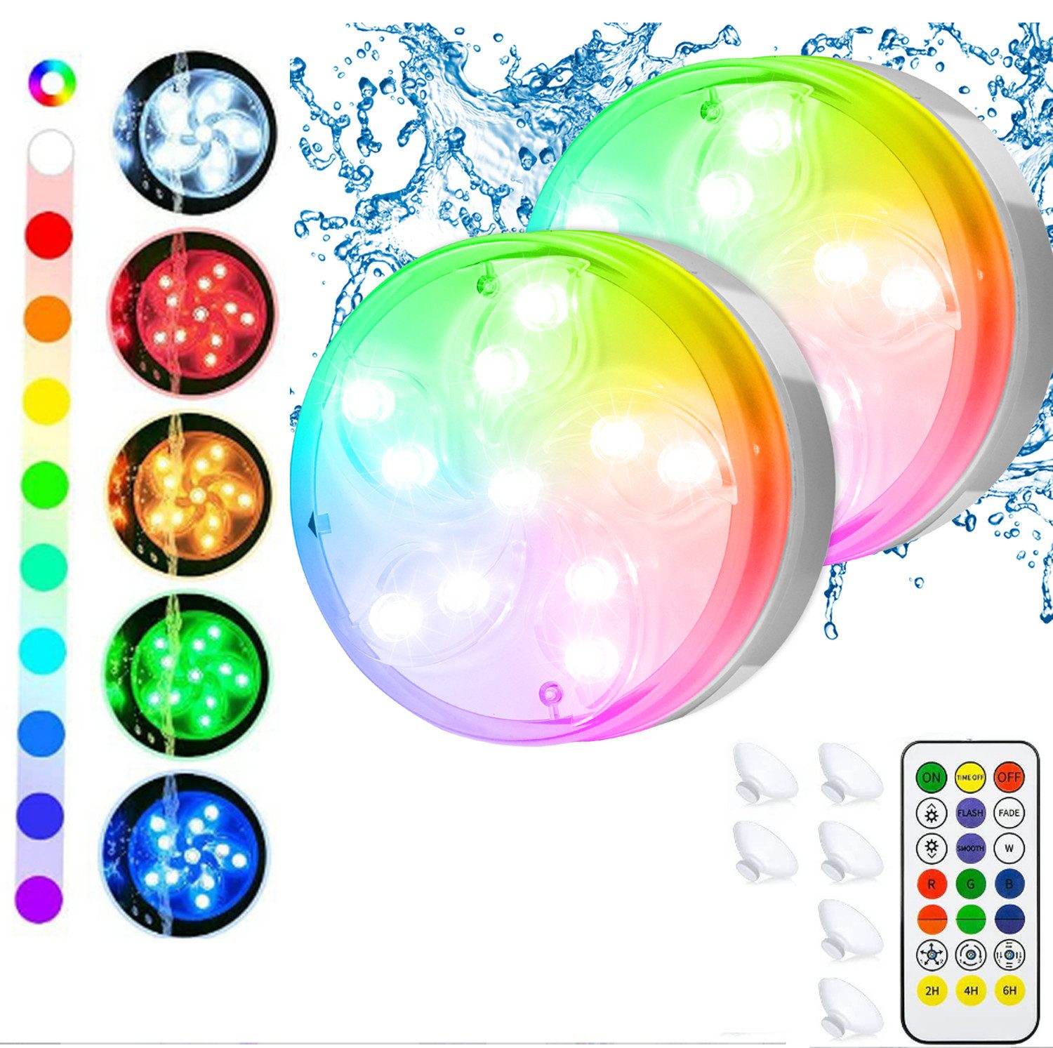 Pool-Lampe 2x Poolbeleuchtung Unterwasser, mit Fernbedienung, IP68 Wasserdicht