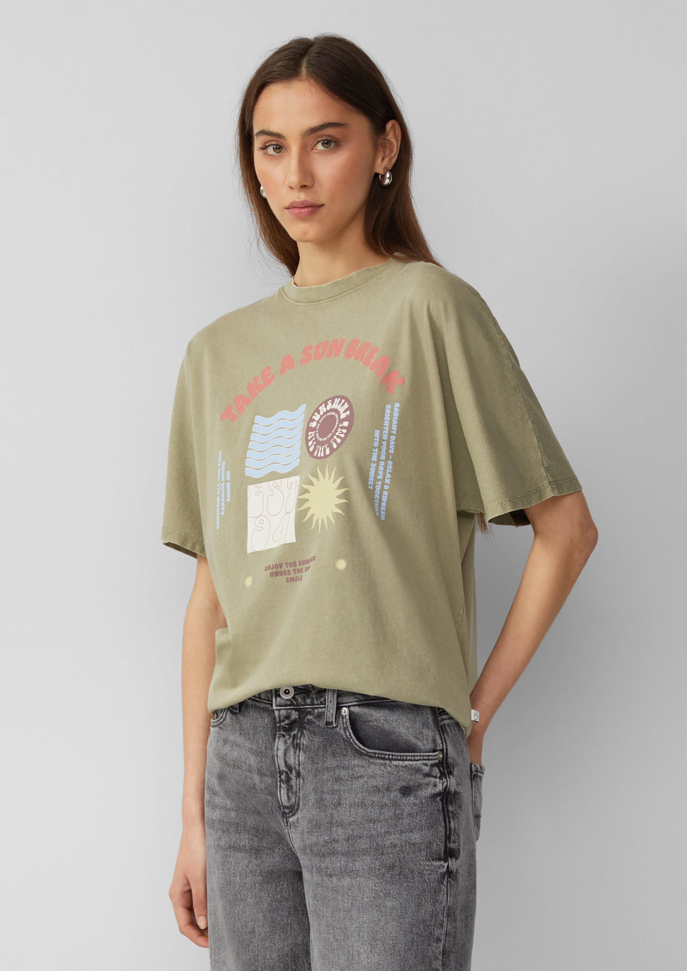 QS Kurzarmshirt Gewaschenes T-Shirt mit Frontprint günstig online kaufen