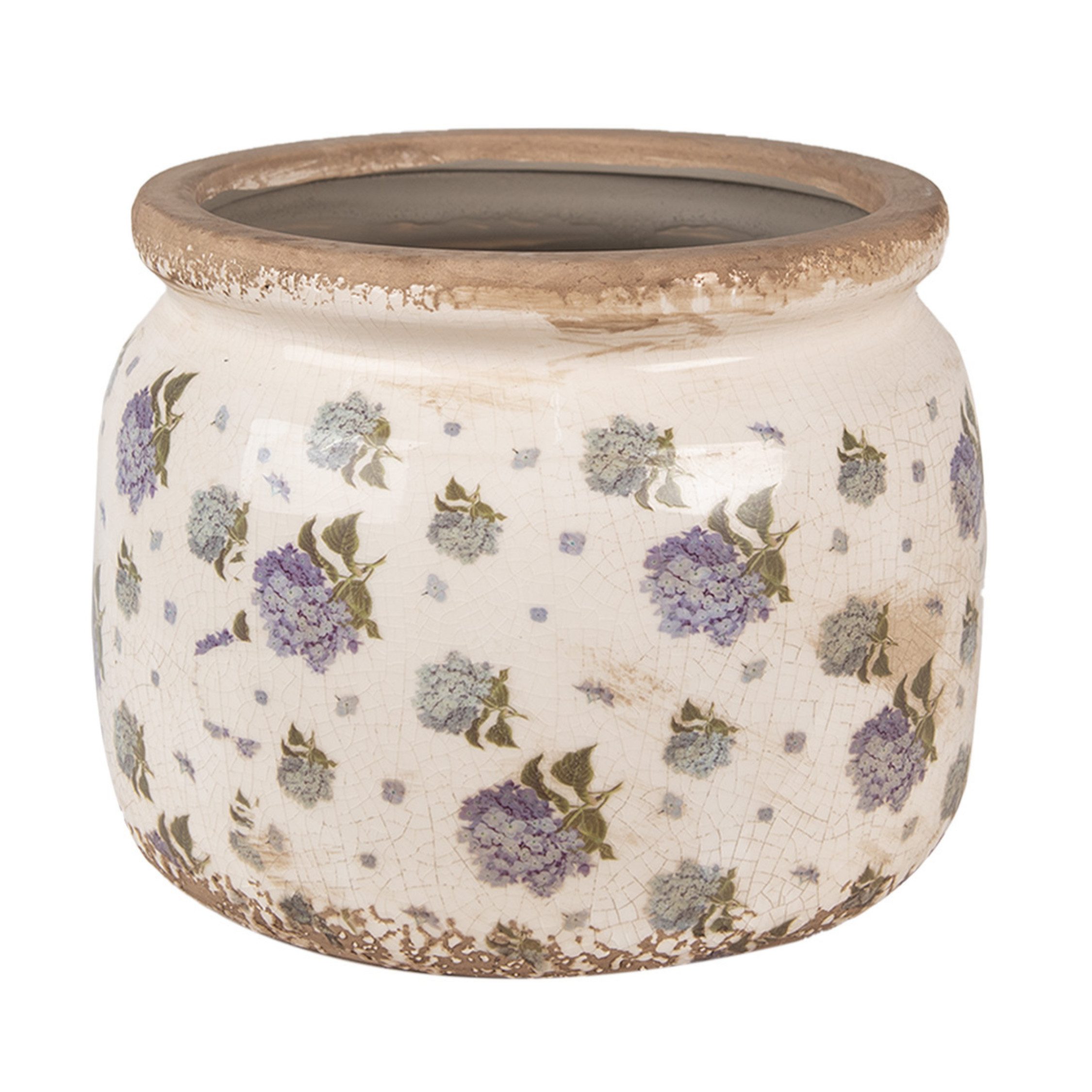 Clayre & Eef Dekovase Clayre & Eef Innenblumentopf Beige Blau mit Blumenmotiv