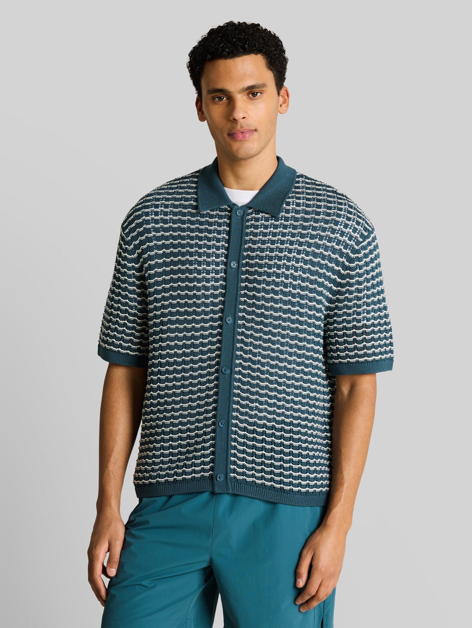 TOM TAILOR Denim Kurzarmhemd Pullover & Strickjacken Strick-Poloshirt mit Lochmuster