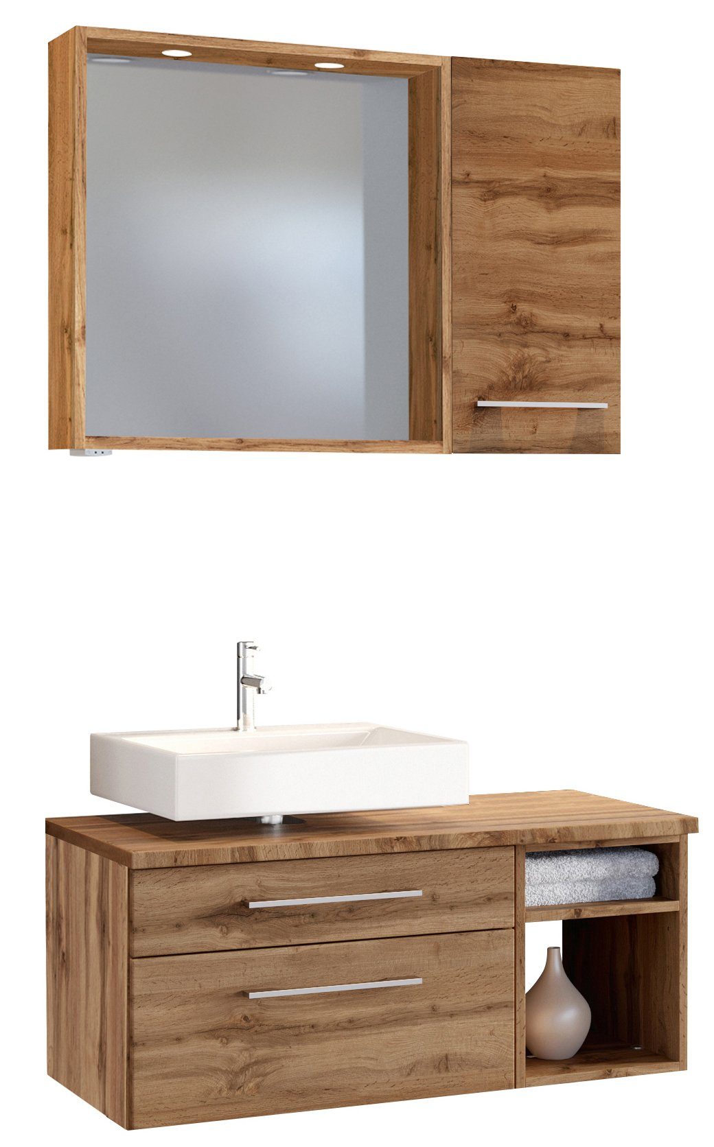HELD MÖBEL Badmöbel-Set Unterbecken-Set Davos 90 cm -B- (links) Wotaneiche/Wotaneiche