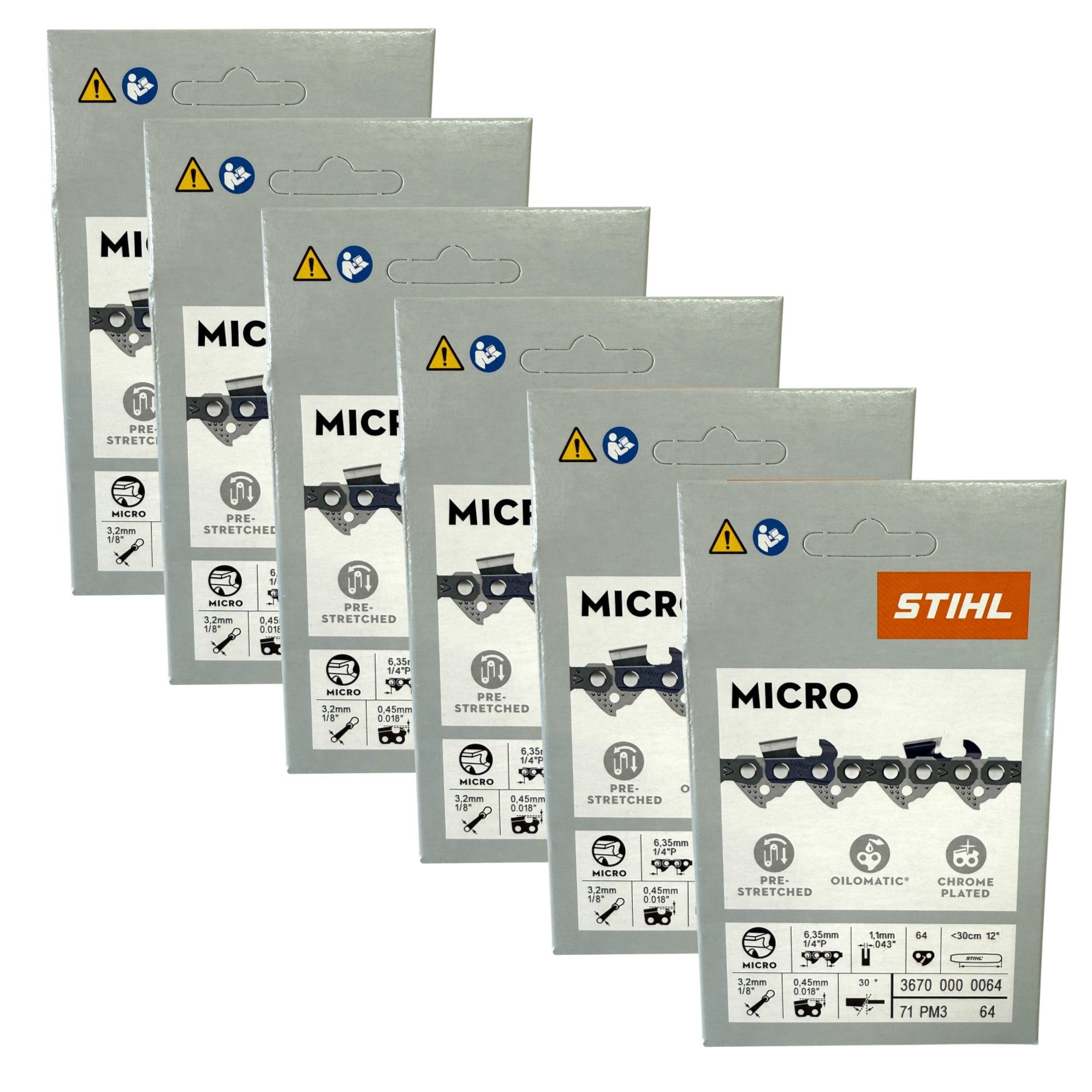 STIHL Ersatzkette 6x 1/4" Picco Micro 3 (PM3) Sägekette 30 cm 1/4" P 1,1 mm 64 TG 6