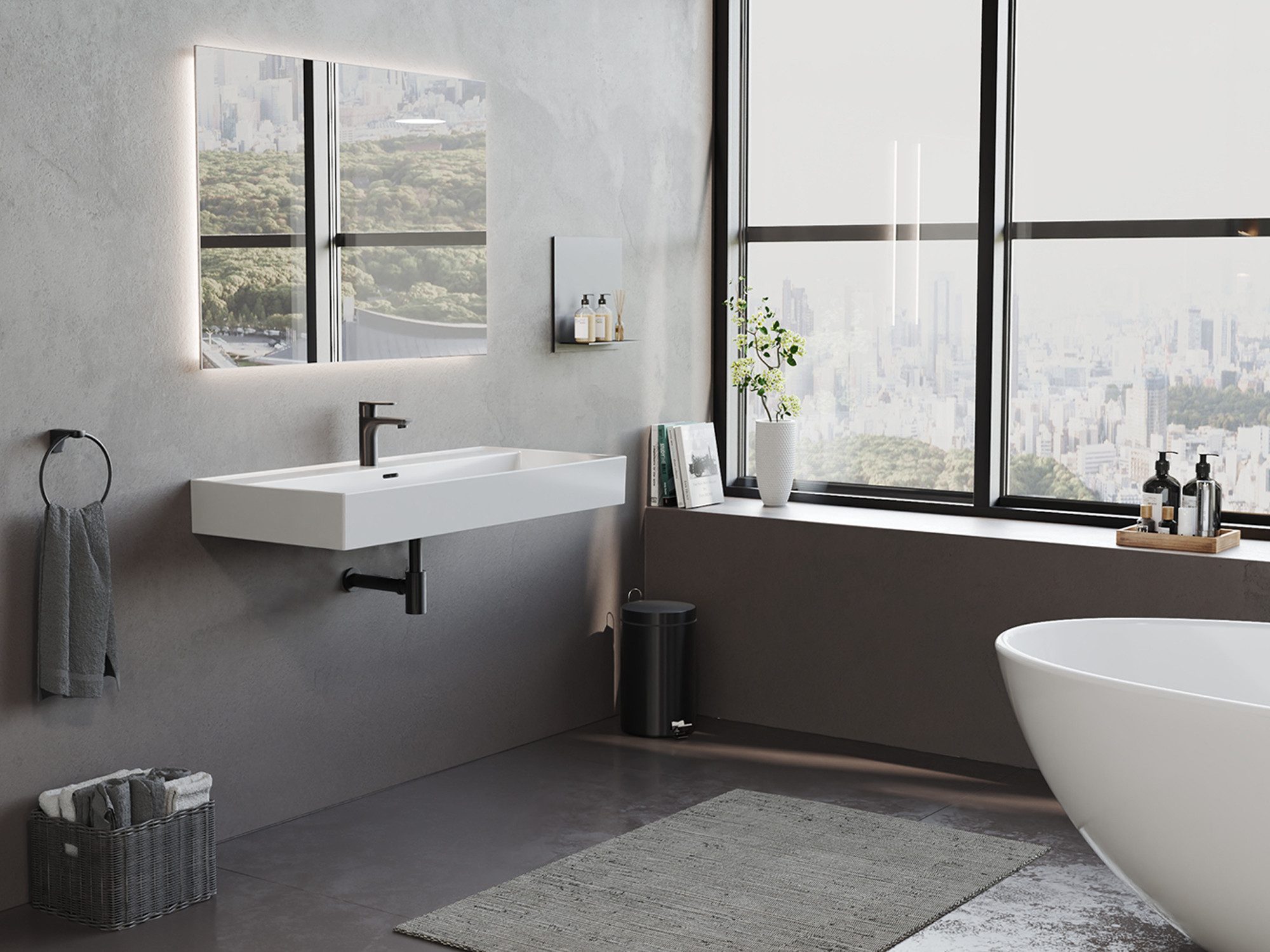 Aqua Bagno Waschbecken Möbelwaschtisch 100cm weiß eckig Wandmontage Waschtisch (Packung)