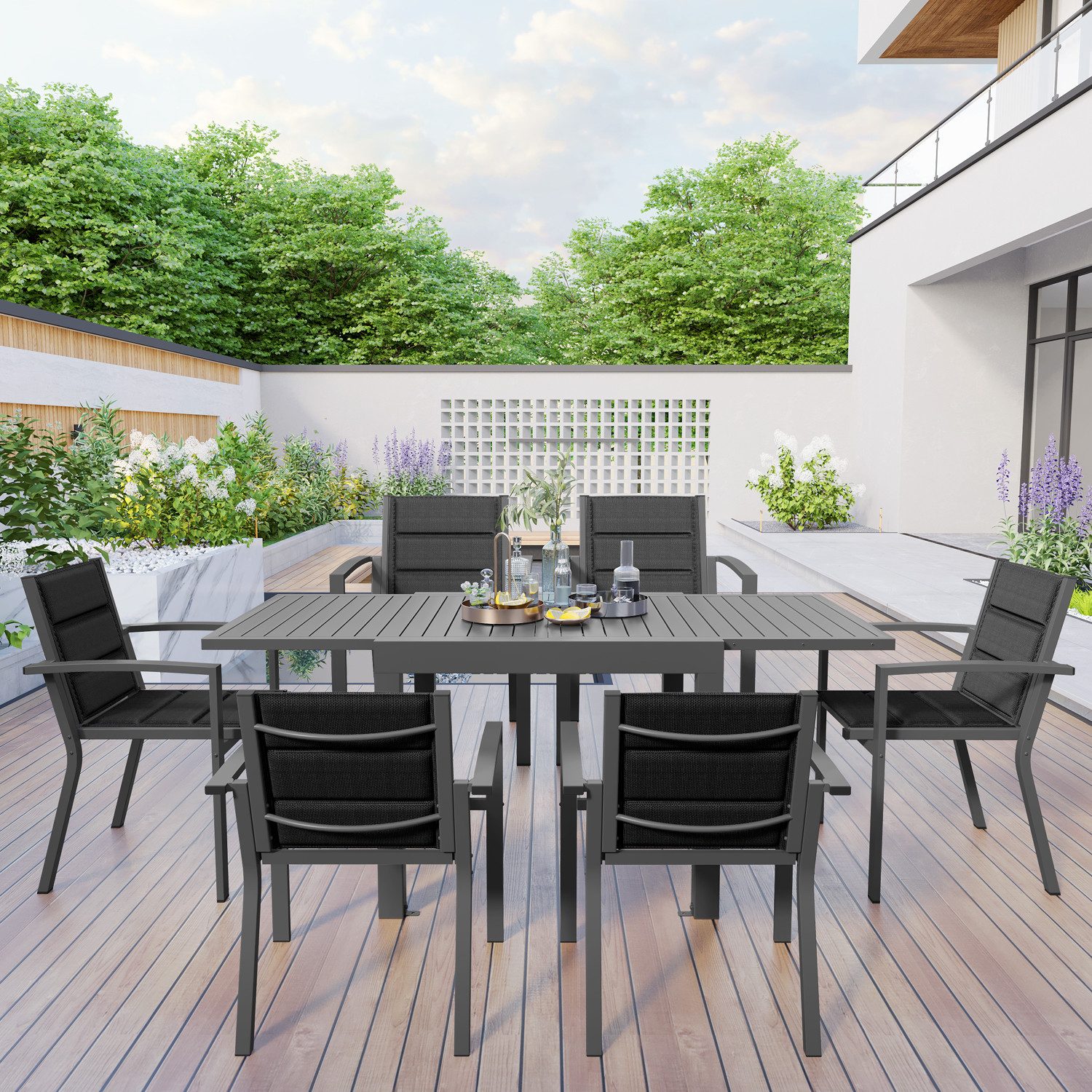 HOMALL Gartentisch Gartentisch Aluminium Ausziehtisch 80/160 130/260cm Essz günstig online kaufen