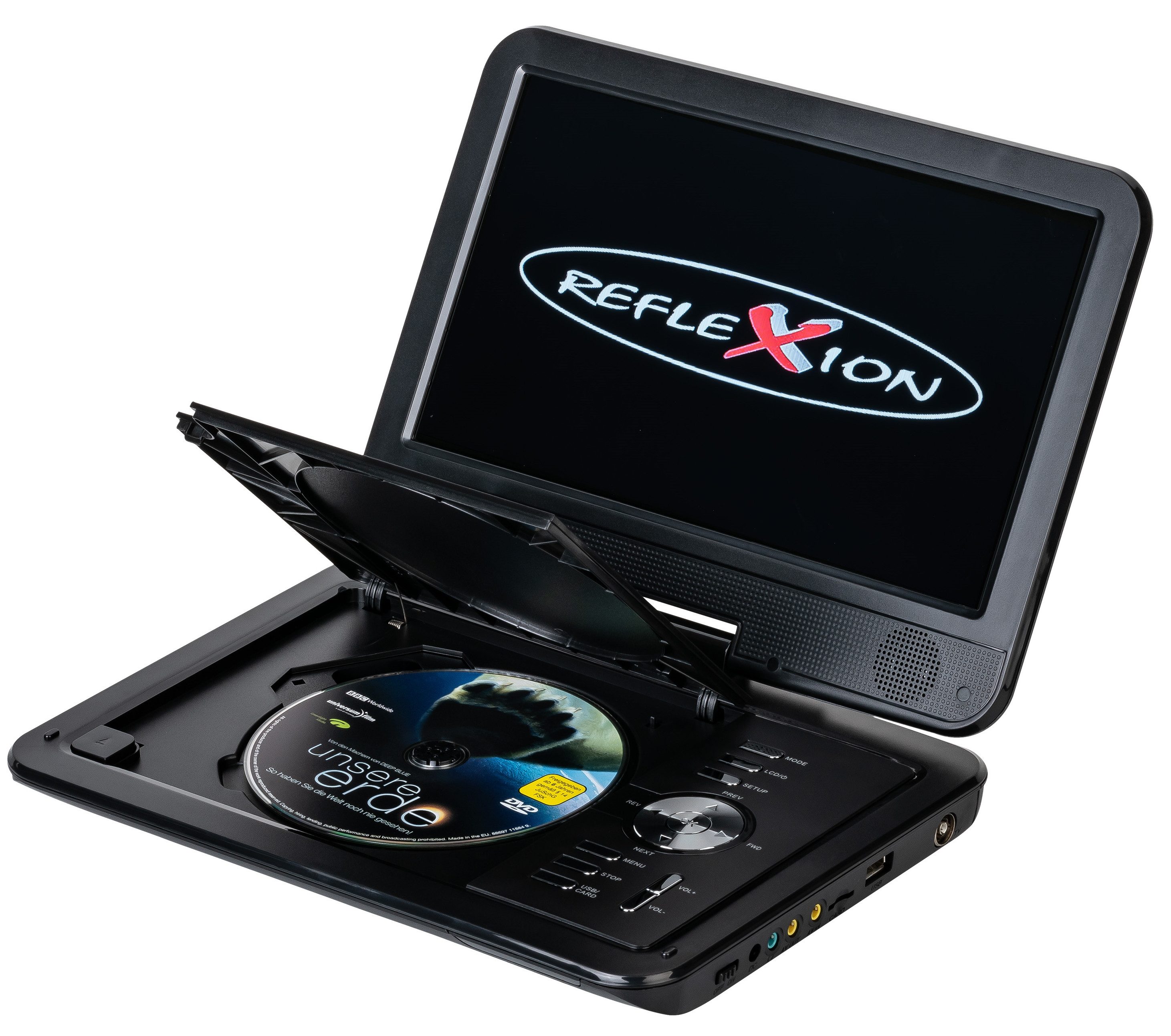 Reflexion DVD1025 Portabler DVD-Player (DVB-T2 HD Tuner, integrierter Akku, 12V Auto Adpater, PVR-Aufzeichnung) – Bild 2 von 5