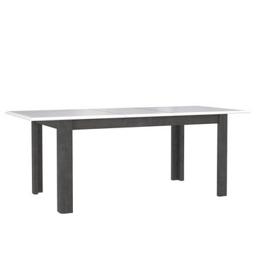 Newroom Esstisch Minou, Esstisch Betonoptik und Weiß Hochglanz Modern Ausziehbar Tisch