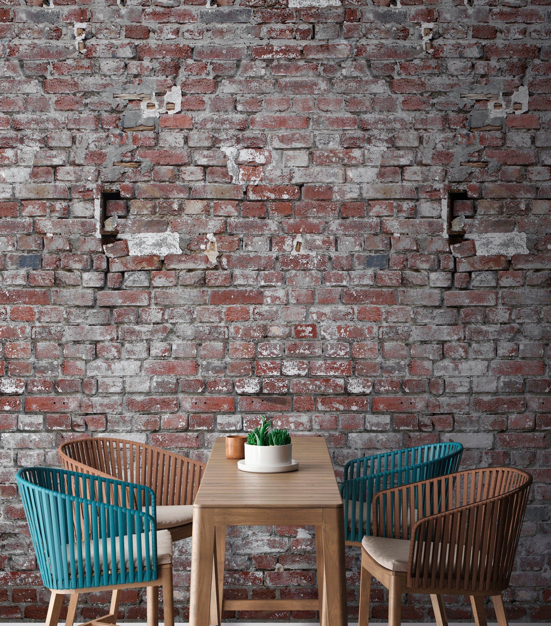 living walls Fototapete The Wall, glatt, Steinoptik, urban, Motiv, Fototapete Vintage Tapete Steinoptik Tapeten Wohnzimmer Design Optik