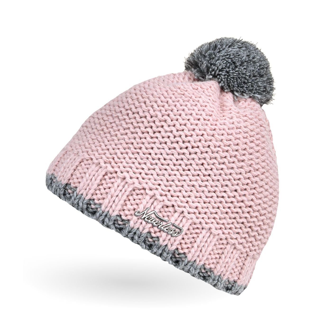 Neverless Bommelmütze Kinder Strick-Mütze Winter Mädchen Jungen Kinder Grobstrick mit