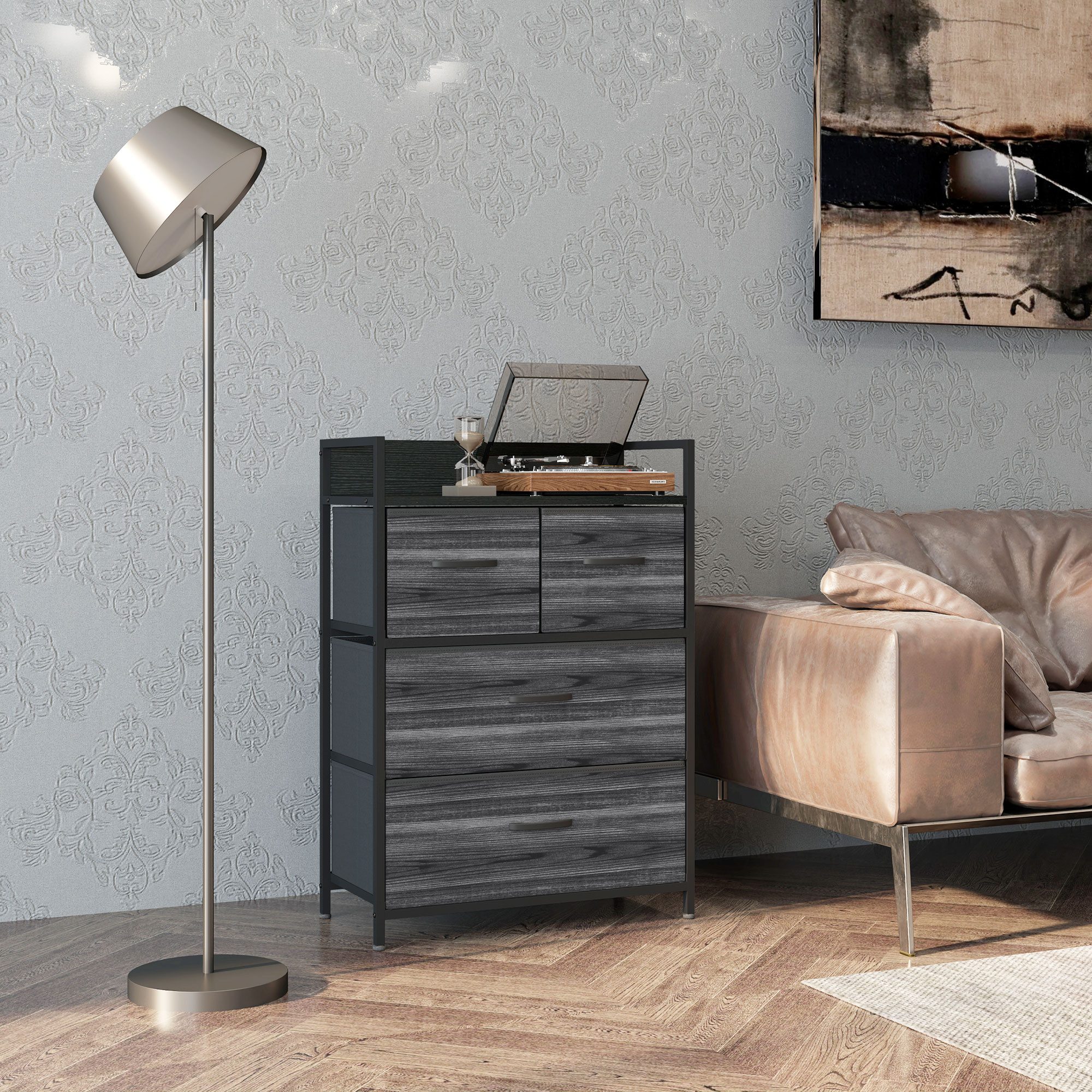 HOMCOM Kommode Ablage Schrank mit Stahlgestell für Schlafzimmer (Aufbewahrungsschrank, 1 St., Sideboard), für Wohnzimmer, Schwarz