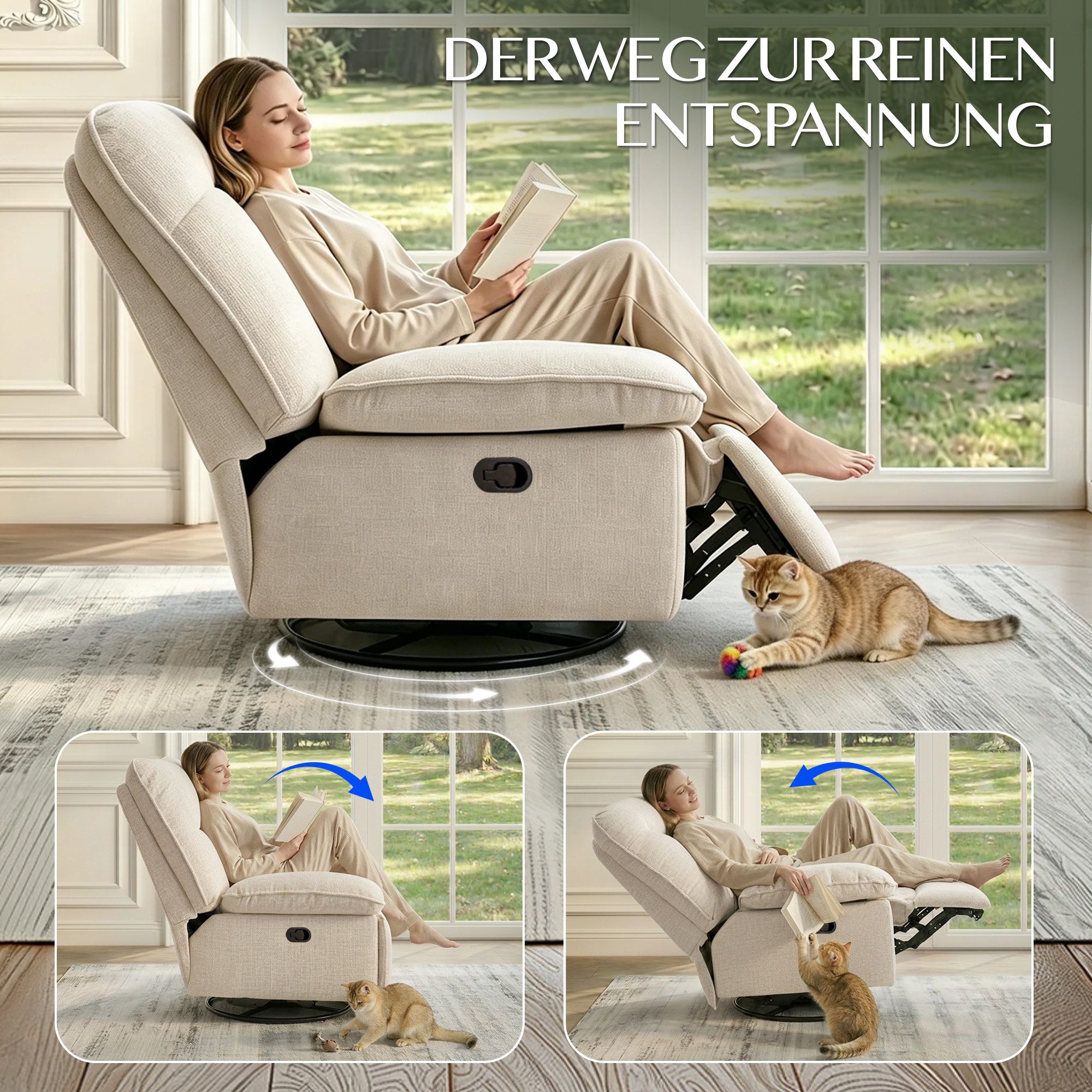 FLEXISPOT Sessel Schaukelsessel gemütlicher TV-Sessel, Relaxsessel (Versteckter Stauraum, 105° - 145° verstellbar, Drehsessel mit Rocking, Ruhesessel für Senioren & Stillenden), 159 KG belastbar, Inkl. Dicke Sofadecke (1,5 x 1,5 m)