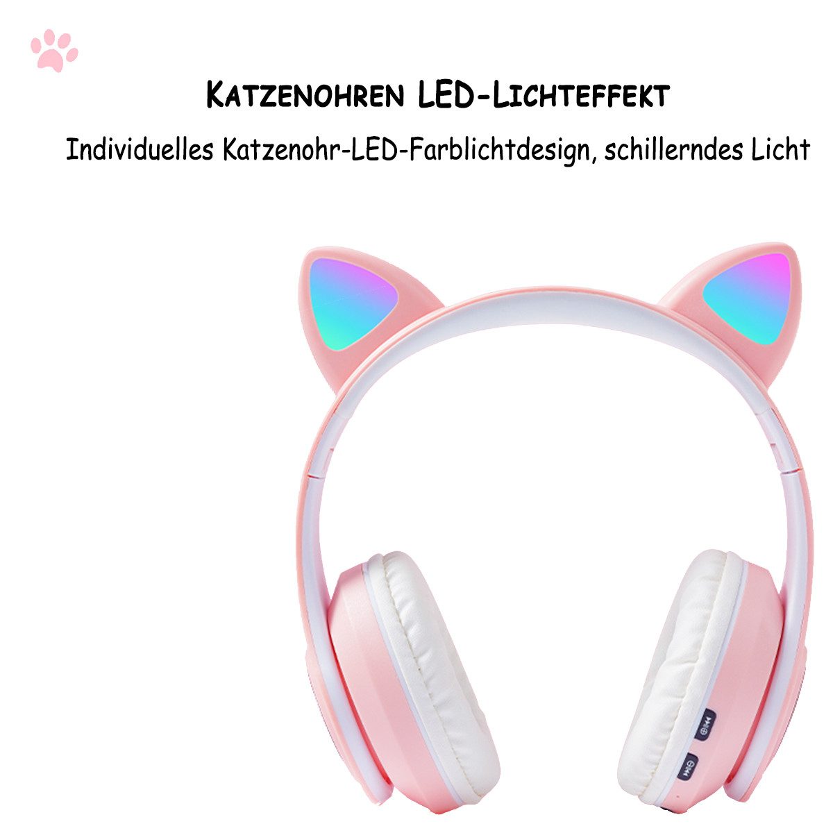 KINSI Bluetooth-Headset, wettbewerbsfähiges Gaming-Headset,Katzenohr-Styling Kinder-Kopfhörer (A2DF Bluetooth, AVRCP-Bluetooth, HSP, HSF 1.5, Katzenohr-Headset für Mädchen, kompatibel mit Tablet/Computer/Telefon)