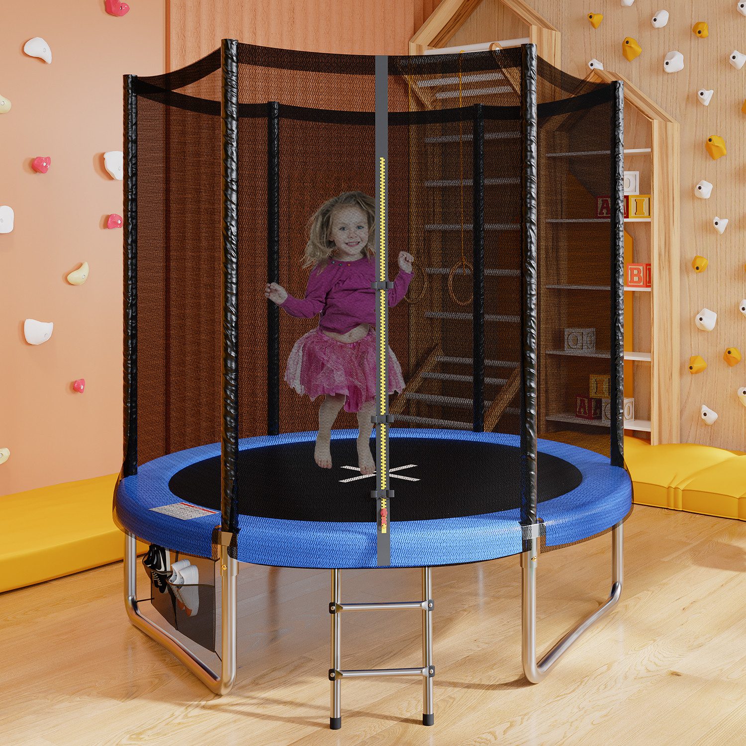 GUNJI Gartentrampolin Kindertrampolin 183CMØ228 Trampolin, max. Belastung 150KG, Ø 183 cm, (Indoor-Trampolin, 1 Stück, Trampolin), für Kinder von 3-10 Jahren, mit Sicherheitsnetz, Randabdeckung, blau)