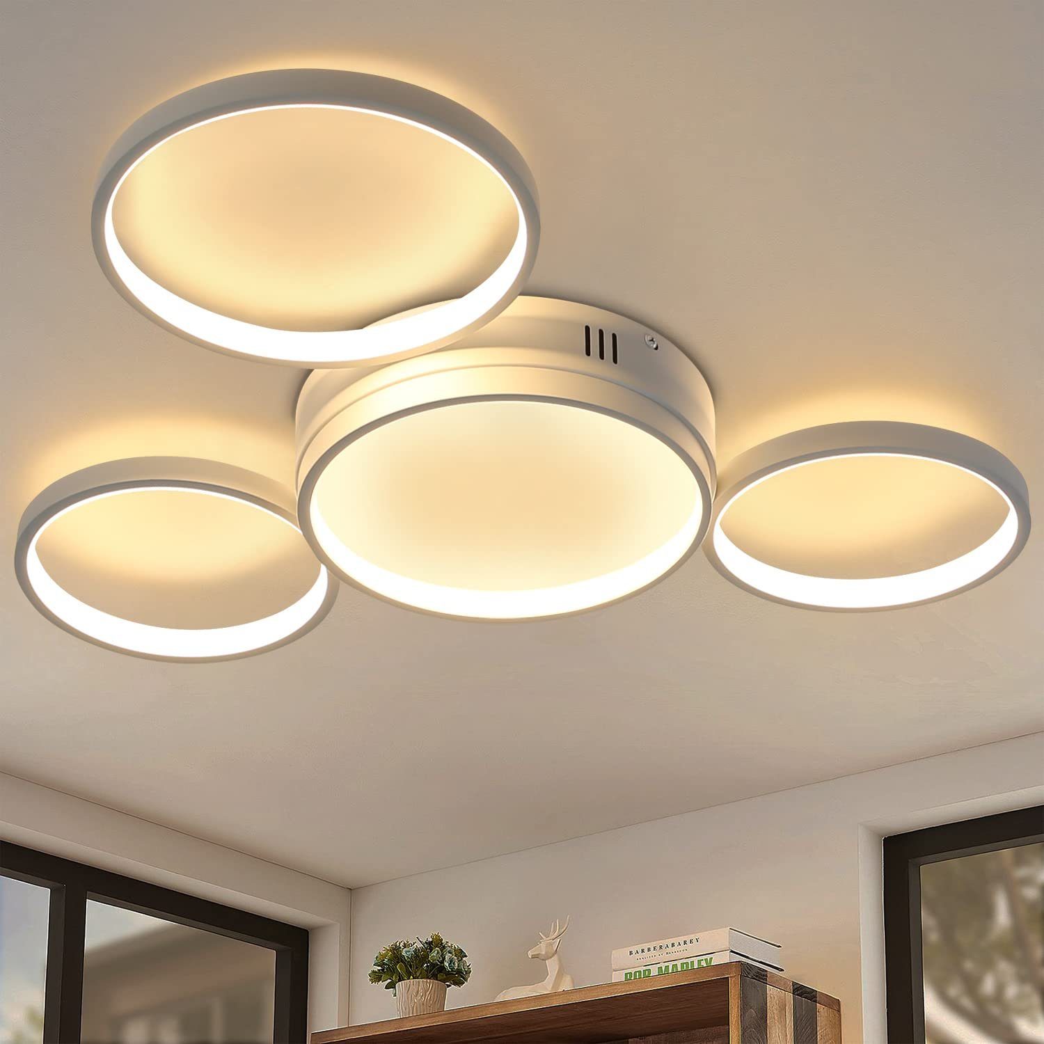 LED Decken Lampe Schlaf-Zimmer Wohn-Raum Blatt Gold Effekt Bad Flur Leuchte 60cm 