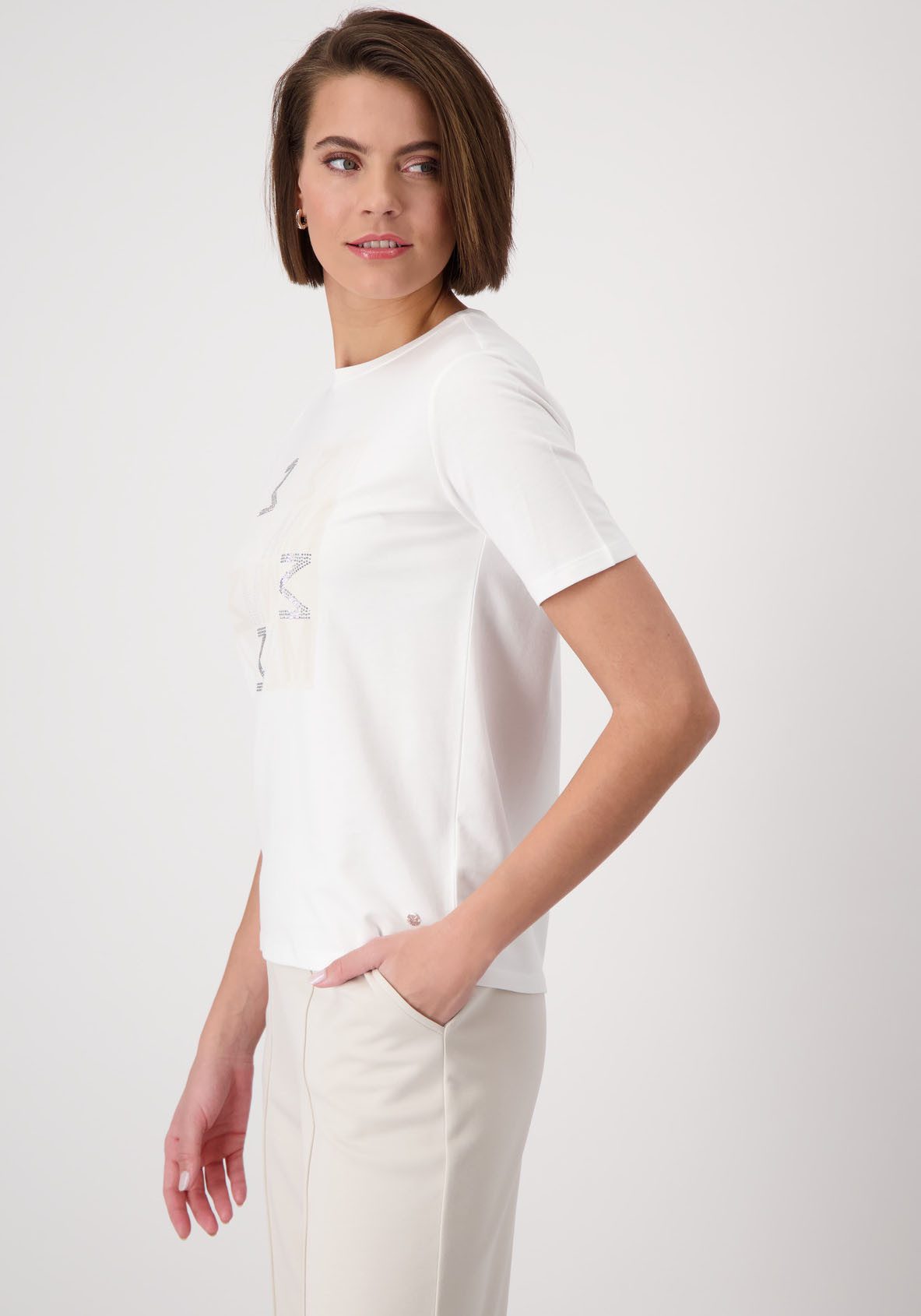 Monari Rundhalsshirt mit Frontprint und Glitzernieten günstig online kaufen