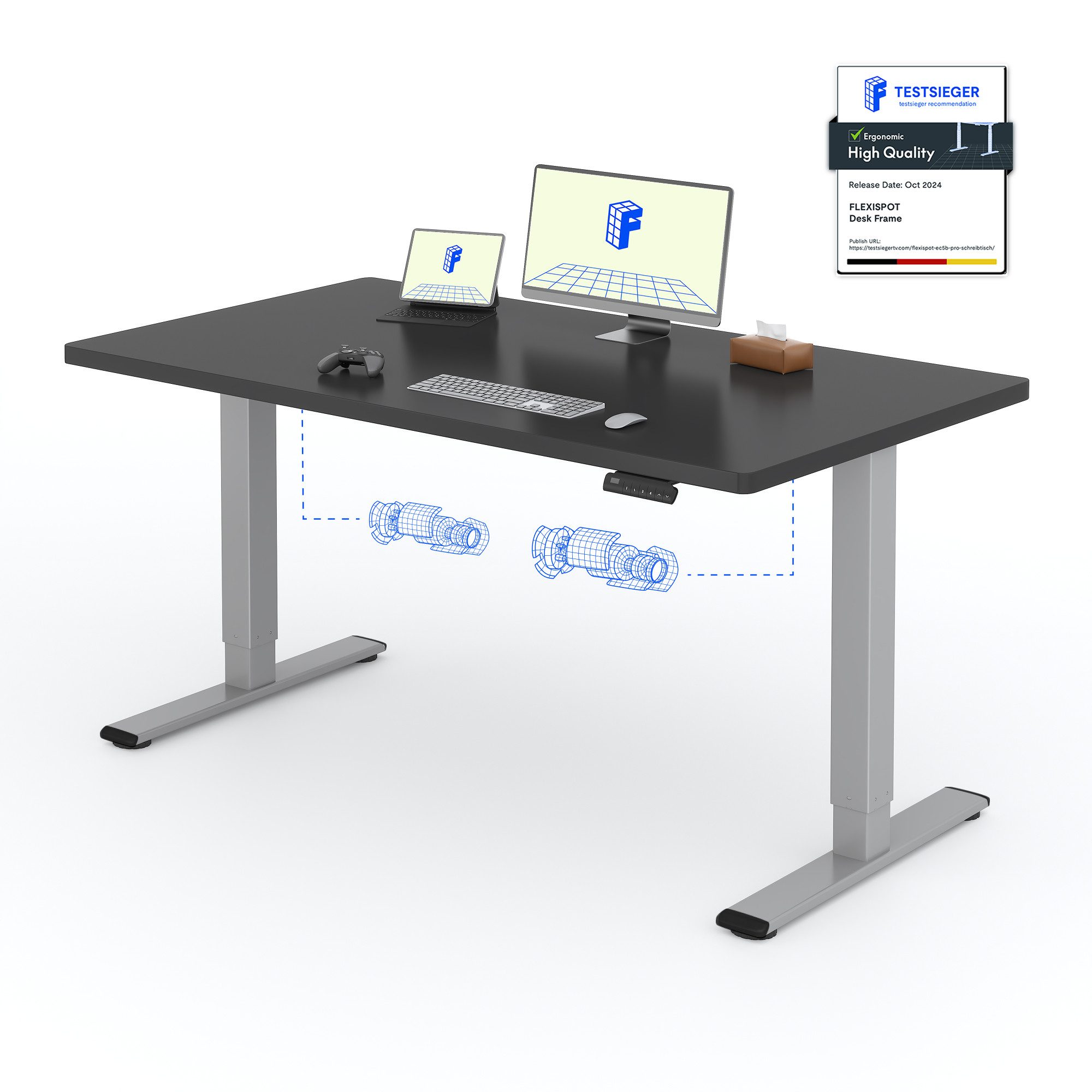 FLEXISPOT Schreibtisch Basic Plus Elektrisch höhenverstellbarer Schreibtisch (2 Motore & 2-Fach-Teleskop & 4 Höhenspeichertasten), MIT 25MM einteiliger Tischplatte, 120/140/160