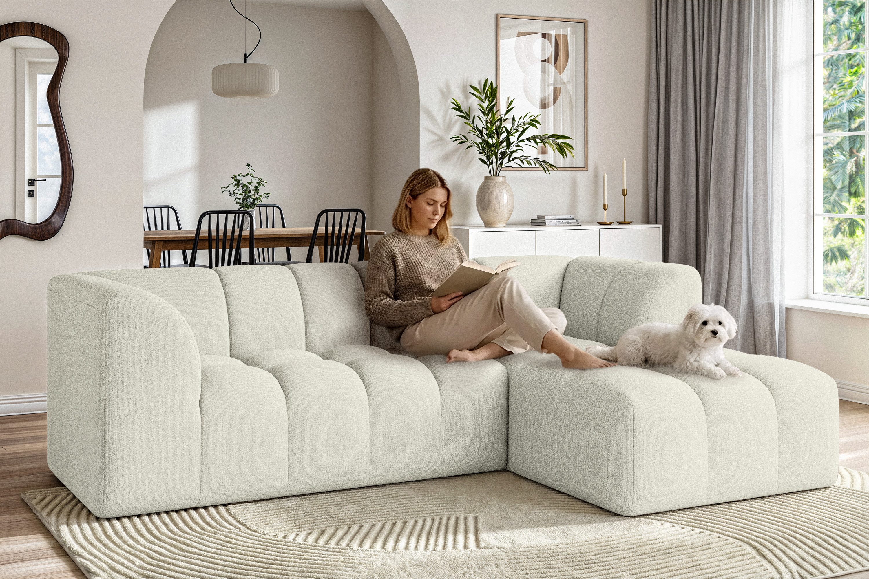 OTTO home Ecksofa TUURE L-Form, Verlässliche Qualität, moderne Steppung, Breite 255cm, Bubble Optik, moderne Steppung, hoher Sitzkomfort, Wellenunterfederung