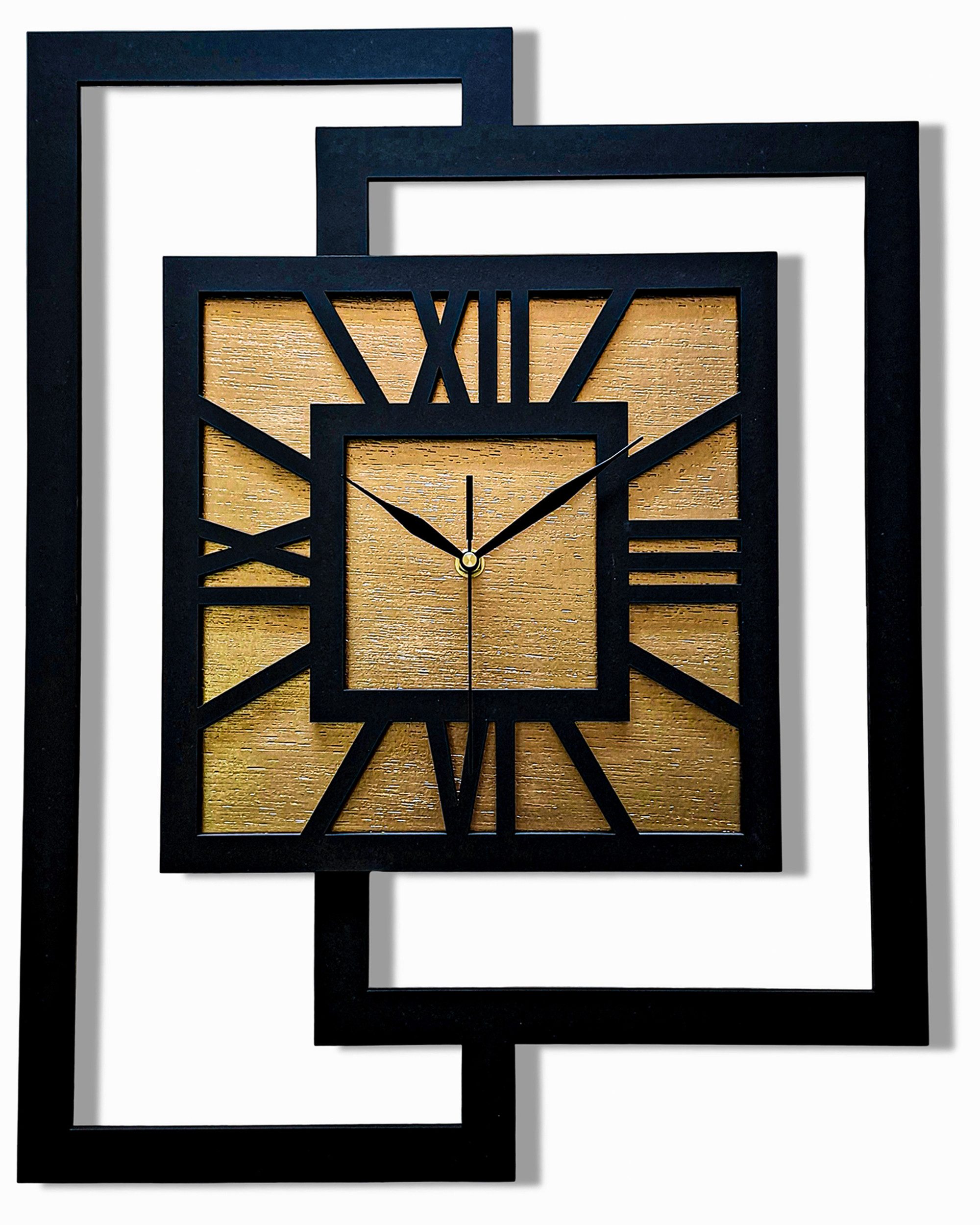 ORNAMENTI Wanduhr Grosse, moderne, geometrisch, Holz, hingucker, Loft, Rechteck (römisch, römische Ziffern, ohne Ticken, Wanddeko)