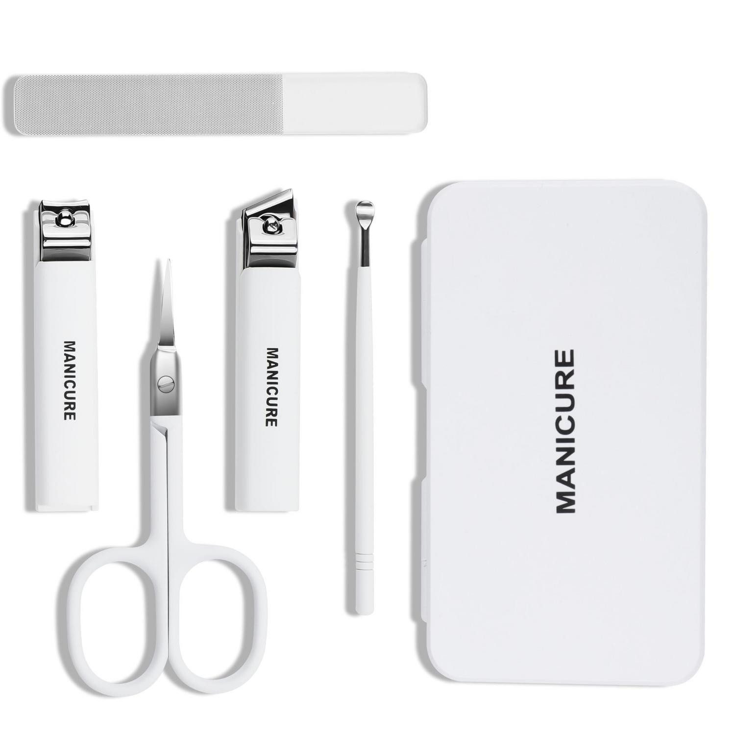 LuxusKollektion Nagelknipser-Set Maniküre Set 5-teilig Weiß mit Etui