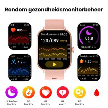 Powerwill Smartwatch Herren Damen mit Telefonfunktion 1,83 Zoll Fitnessuhr Watch (1.83 Zoll), 20 Sportmodi, Pulsmesser, SpO2 Stress Schlafmonitor, IP68 Wasserdicht Schrittzähler für Android iOS