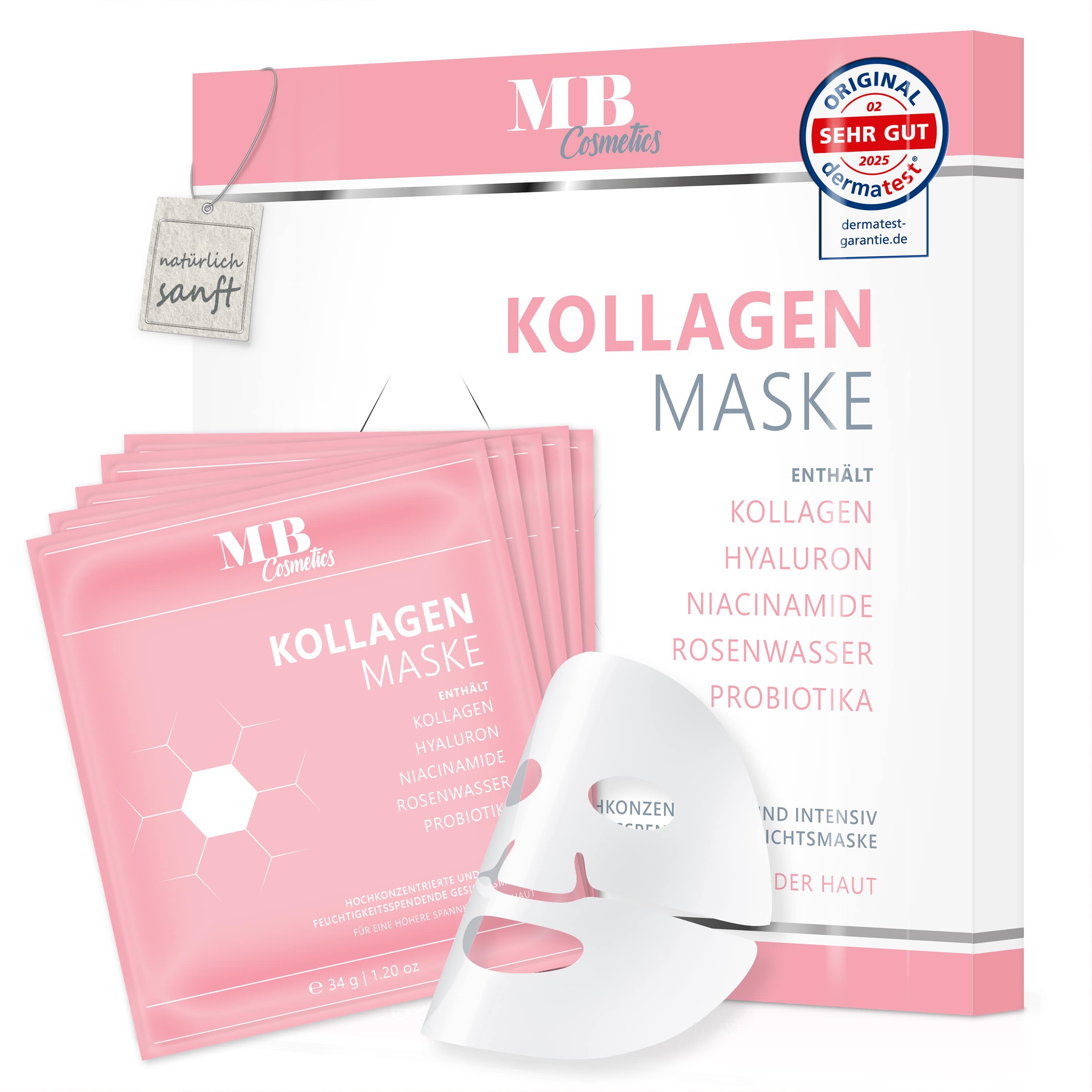 Medical Beauty Cosmetics Gesichtsmaske Kollagen Maske mit Hyaluron, Niacinamid & Probiotika-Komplex 5 Stück Packung, 5 x 34g