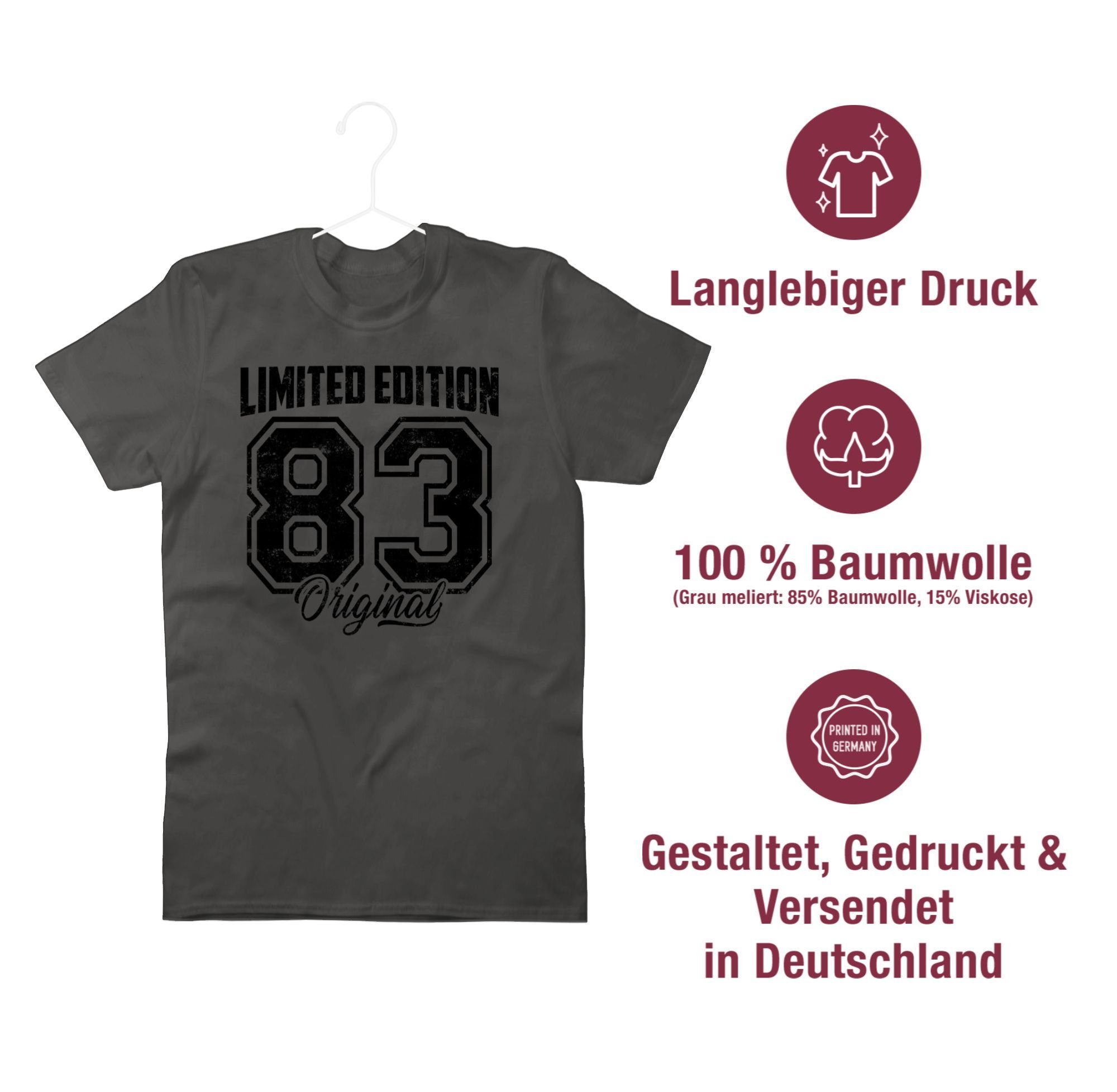 Dunkelgrau Schwarz T-Shirt 40. 1983 Geburtstag Original 1 Edition Vierzigster Limited Shirtracer Vintage