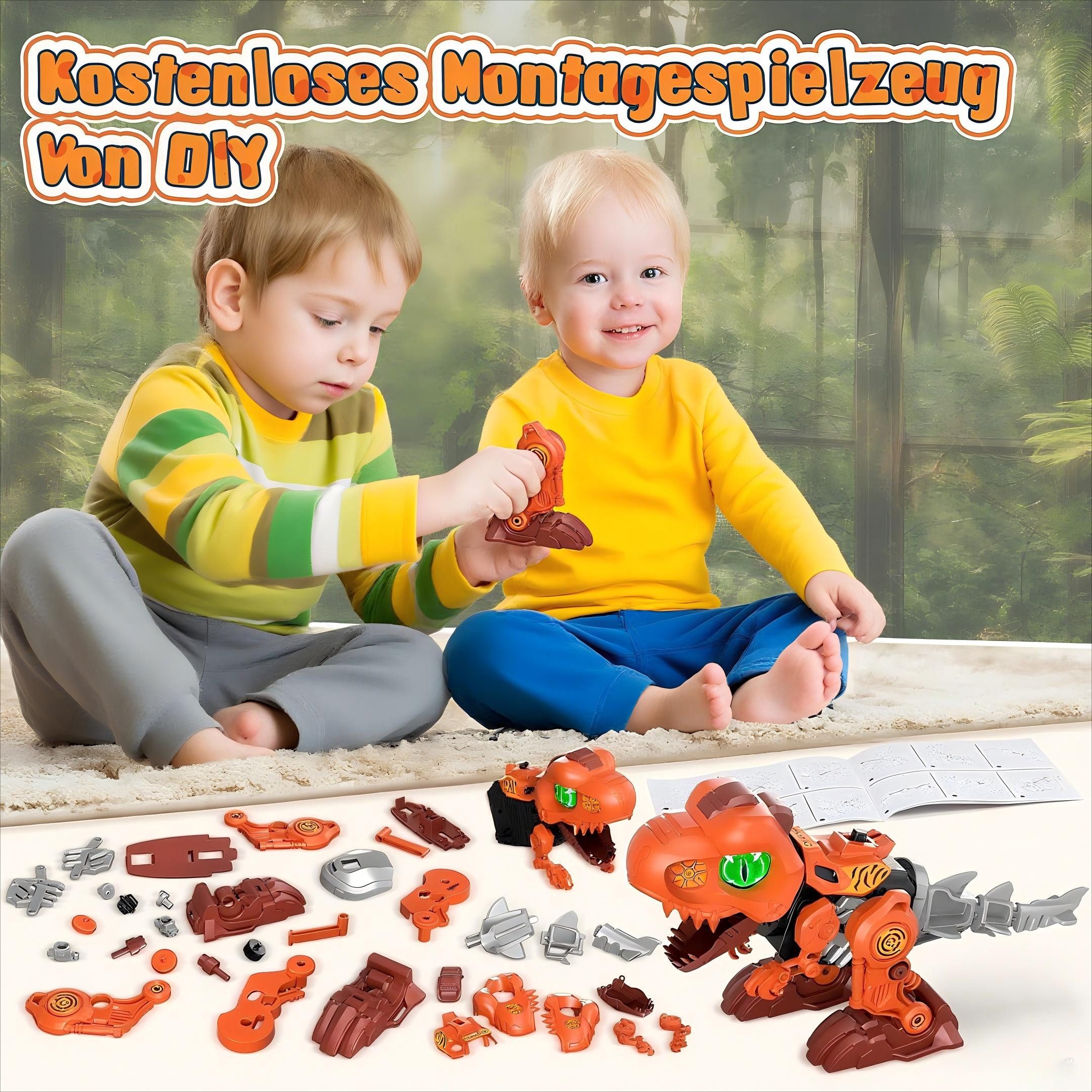 POPOLIC Spielfigur Groß Dinosaurier Spielzeug, Take Apart Dinosaur Toys, (Elektrisch Dinosaurier Montage Spielzeug DIY Dinosaurier Figuren Mit Schraubendreher D – Bild 2 von 5