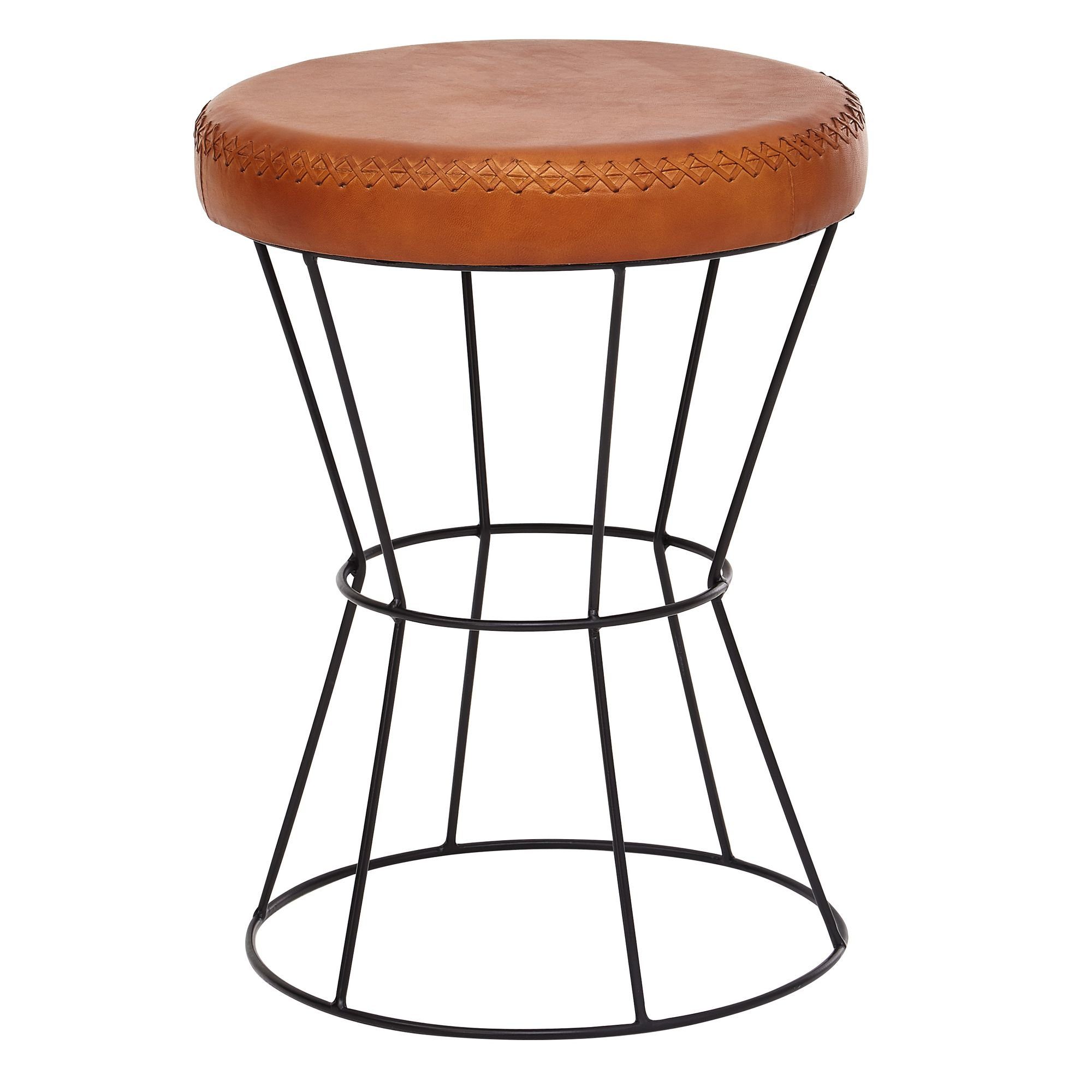 Sitzhocker Sitzhocker Echtleder / Metall 35 x 48 x 35 cm Design Hocker Rund
