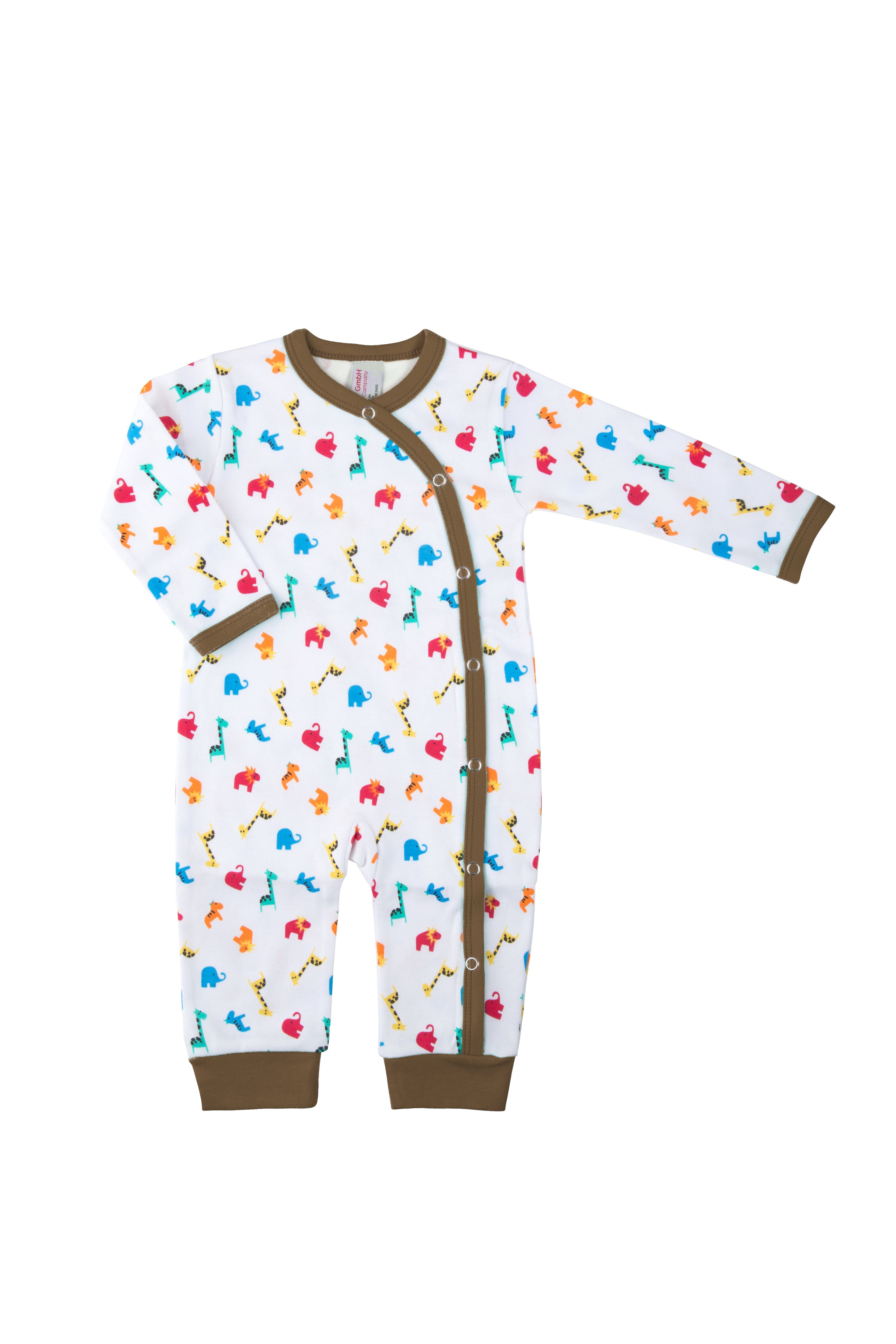 Schlafoverall Zootiere, Clinotest Druckknöpfe Braun Jersey, aus Baby Schlafanzug