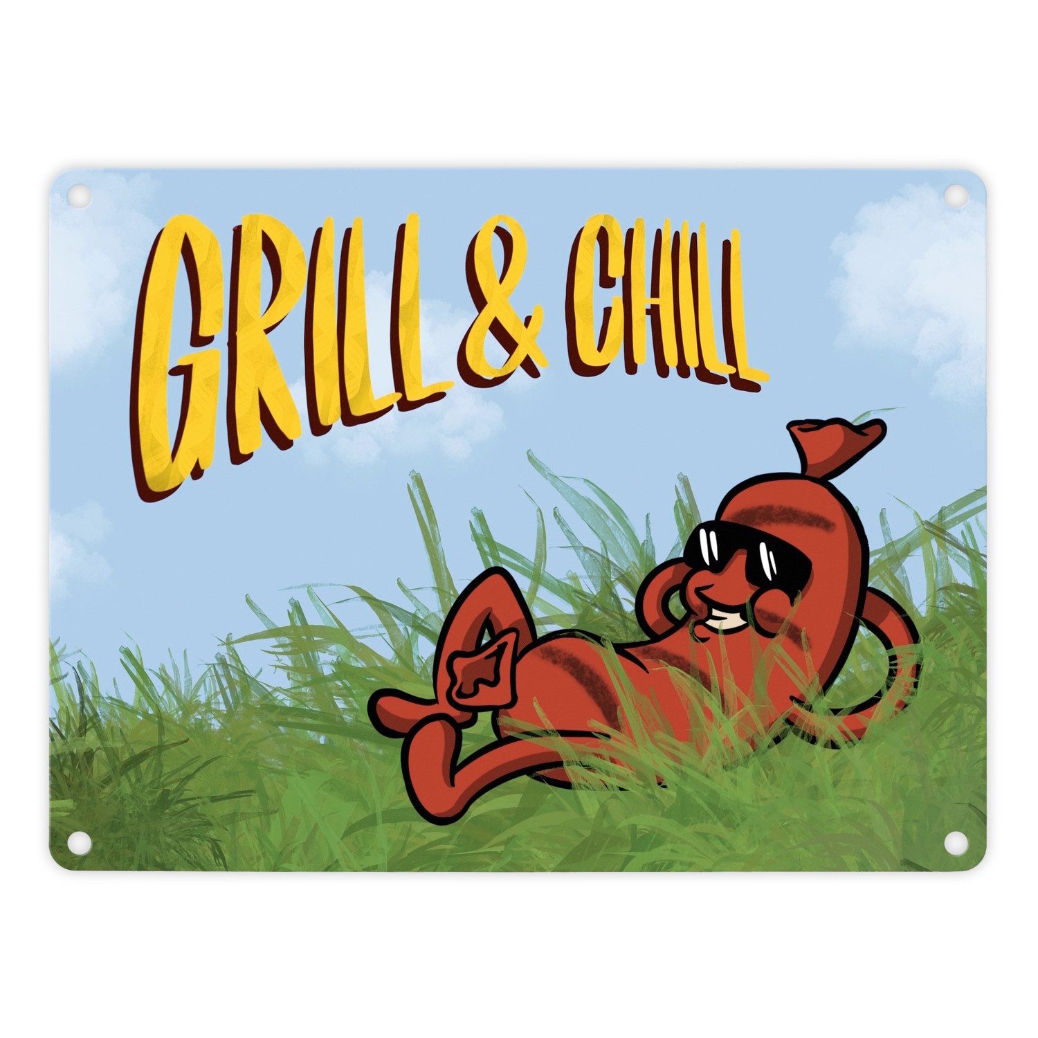 Metallschild Metallschild in 15x20 cm Sommer Motiv Bratwurst am Sonnenbaden mit &