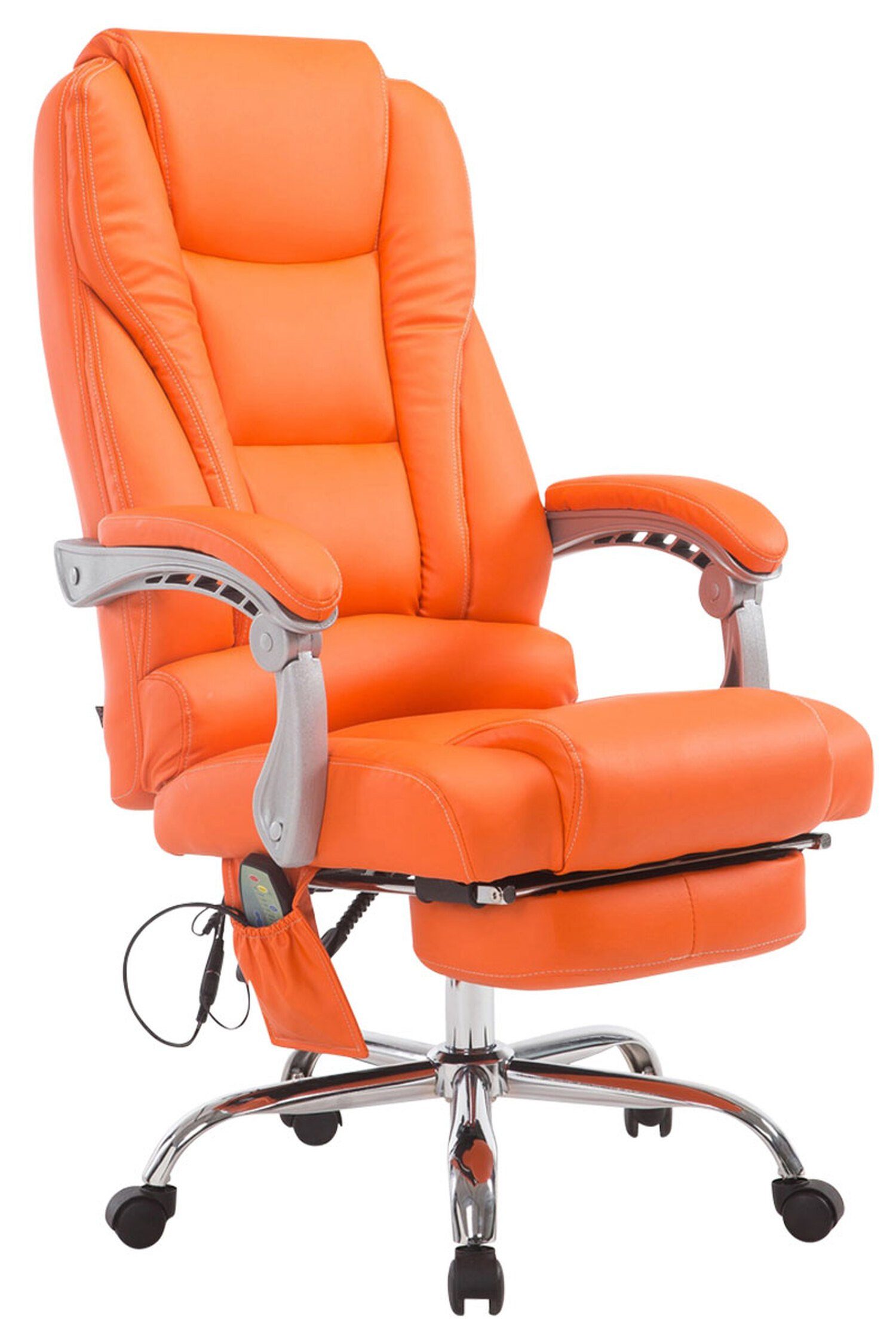 TPFLiving Bürostuhl Pacira-N mit Massagefunktion - höhenverstellbar und 360° drehbar (Schreibtischstuhl, Drehstuhl, Chefsessel, Bürostuhl XXL), Gestell: Metall chrom - Sitzfläche: Kunstleder orange