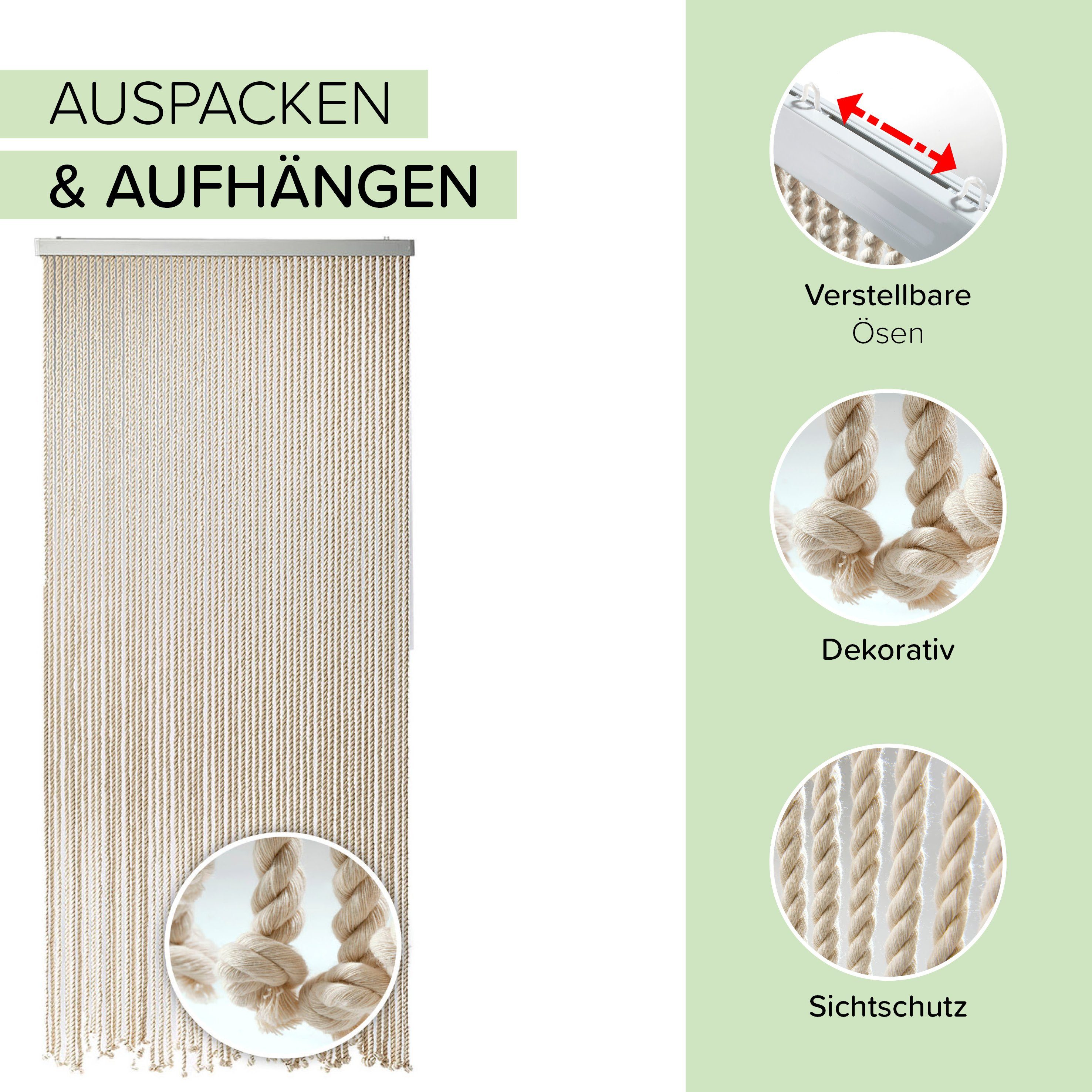 Kobolo Türvorhang Seilvorhang Vorhang MARITIM 54 Stränge beige (1 St), Ösen, halbtransparent, abweisend gegen Insekten – Bild 2 von 5