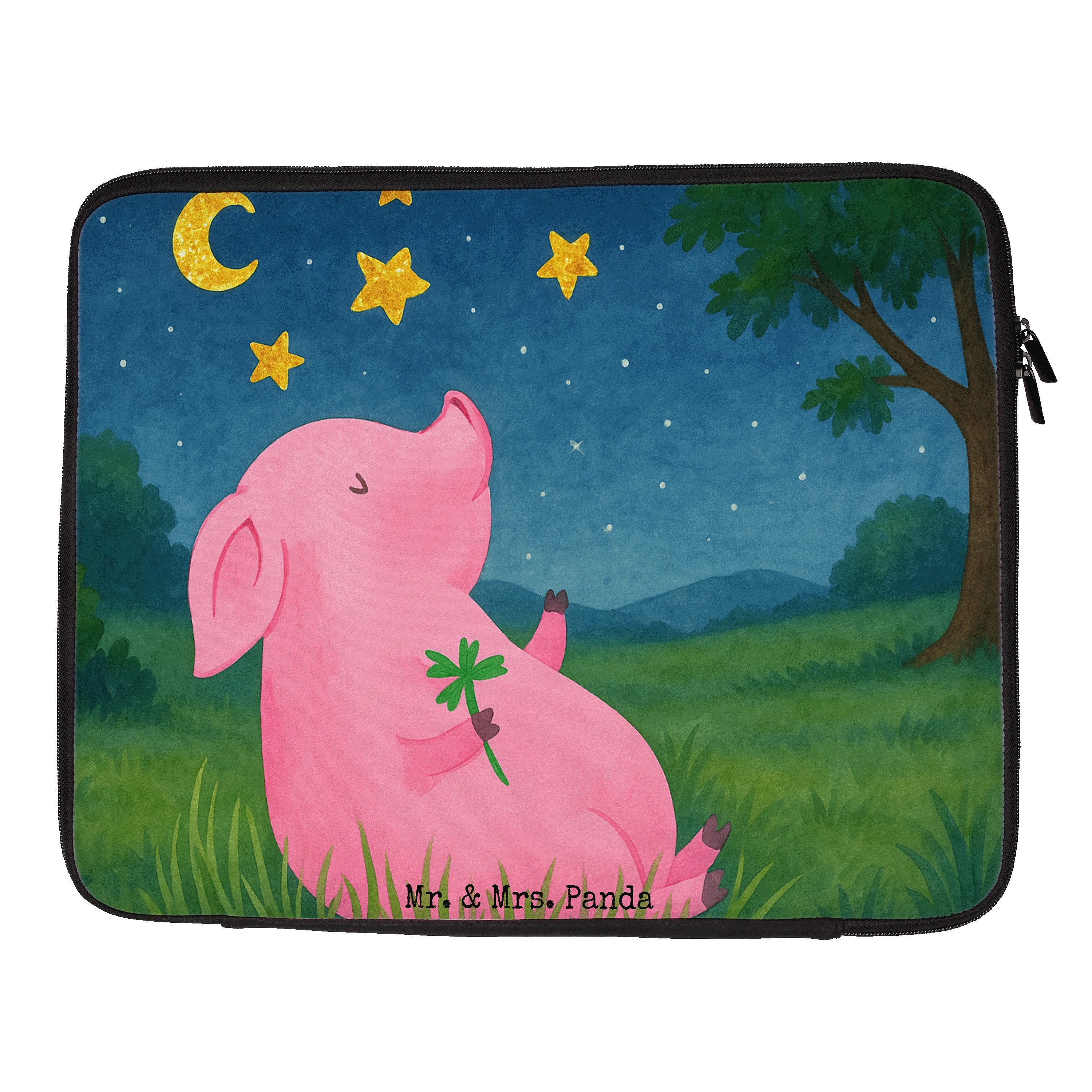 Mr. & Mrs. Panda Laptop-Hülle Schwein Glück Design, Computertasche 17" 40 x 30 cm, Weiß, Laptop Hül, Computertasche Laptop Sleeve Laptop Tasche