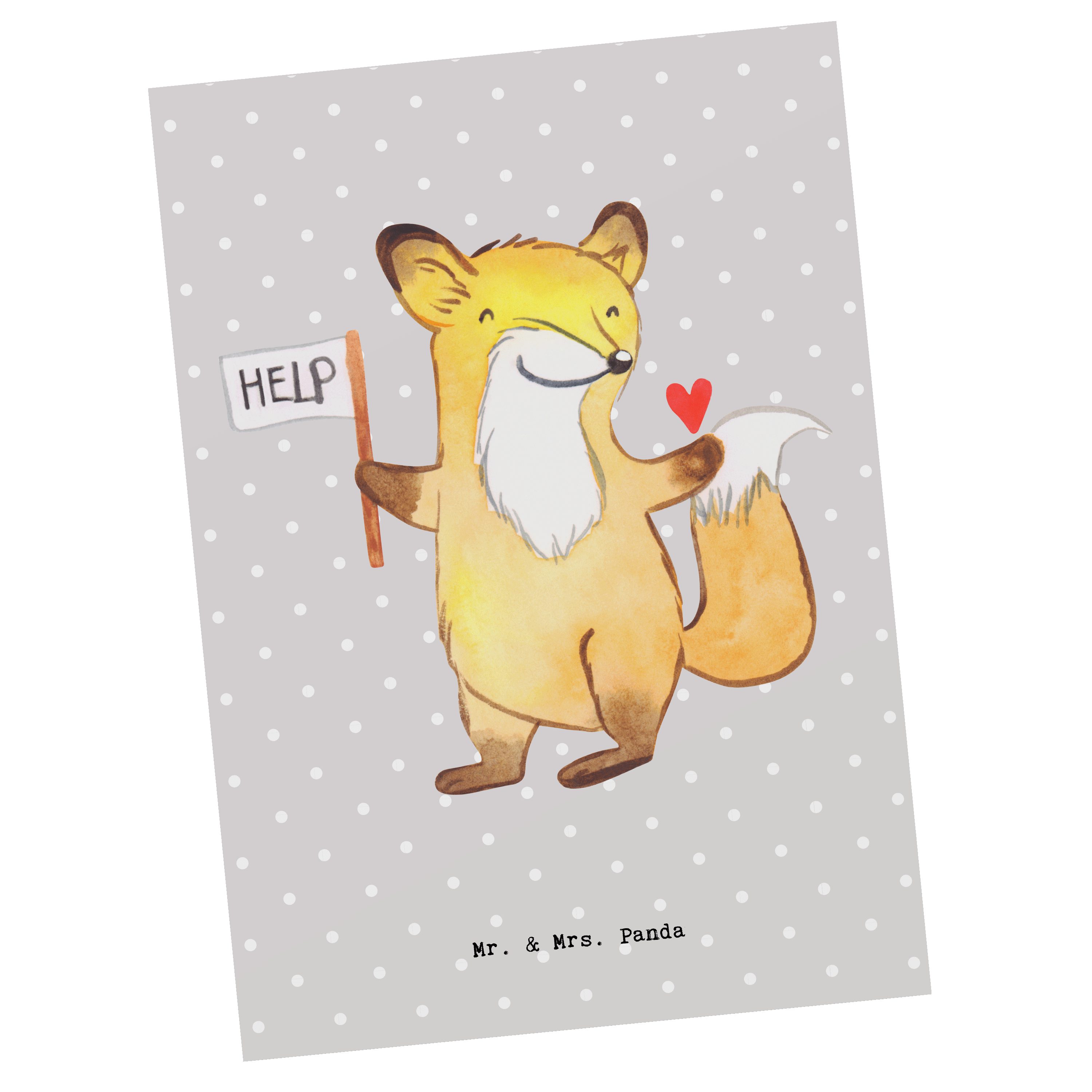 Mr. & Mrs. Panda Postkarte Sozialarbeiter Herz Grau Pastell