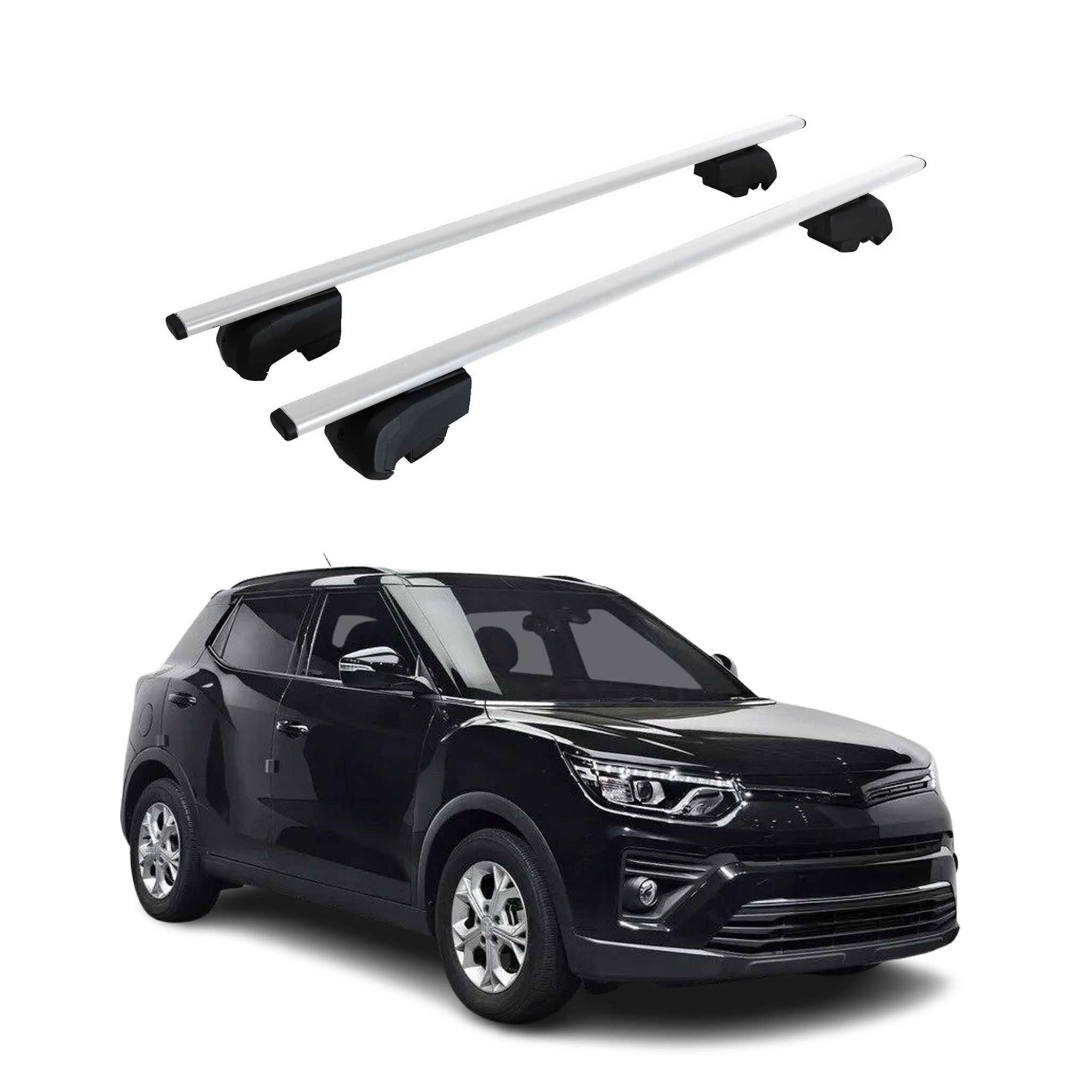 OMAC Dachträger Gepäckträger für Ssangyong Tivoli 2020-2023 Querträger ABE Silber (2-St), Wasserbeständig,Abnehmbar,Multifunktional,Leichtgewichtig