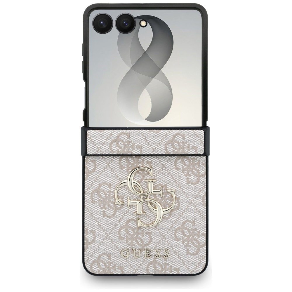Guess Handyhülle Galaxy Z Flip 8 Case Kunstleder braun grau rosa Big Logo goldfarben 6,9 Zoll, Kantenschutz