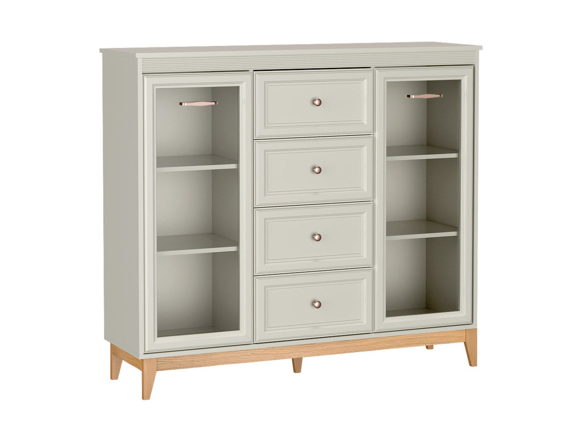 Beautysofa Vitrine CHARLOTT W-7 mit 4 Schubladen und Glastüren im rustikalen Stil, mit oder ohne LED-Beleuchtung