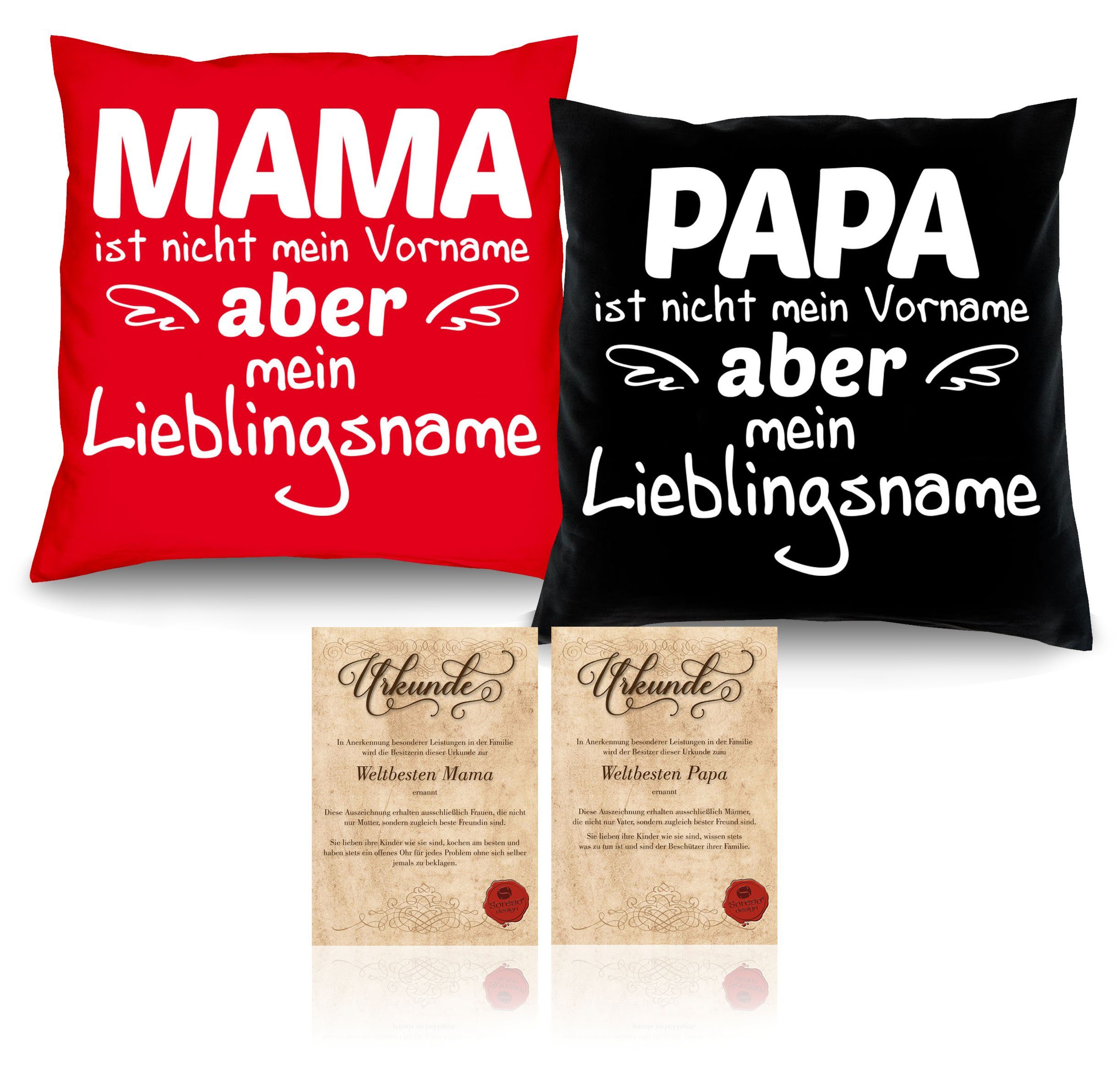 schwarz Soreso® Mama Urkunden, mit Lieblingsname Lieblingsname Weihnachtsgeschenk Dekokissen Eltern Papa Kissen-Set für