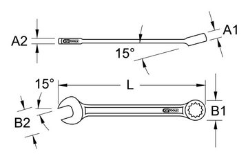 KS Tools Maulschlüssel, Ringmaulschlüssel, abgewinkelt, 15 mm