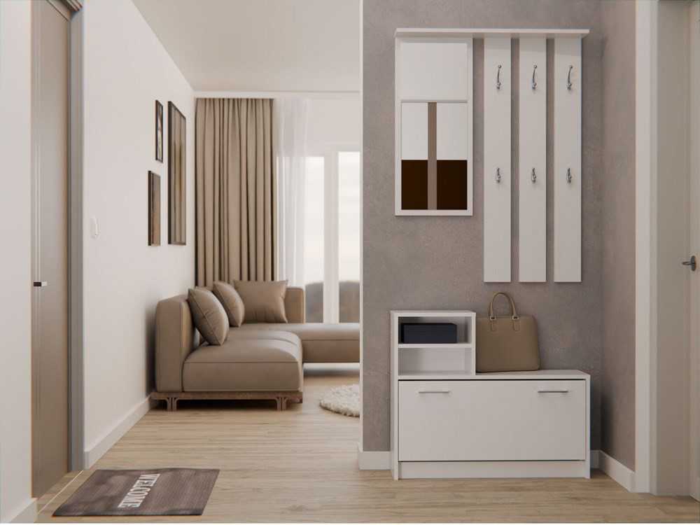 Raumhirsch Furniture Schuhschrank Garderoben-Set (Schuhschrank und 6 Kleiderhaken mit Spiegel) verschiedene Farben
