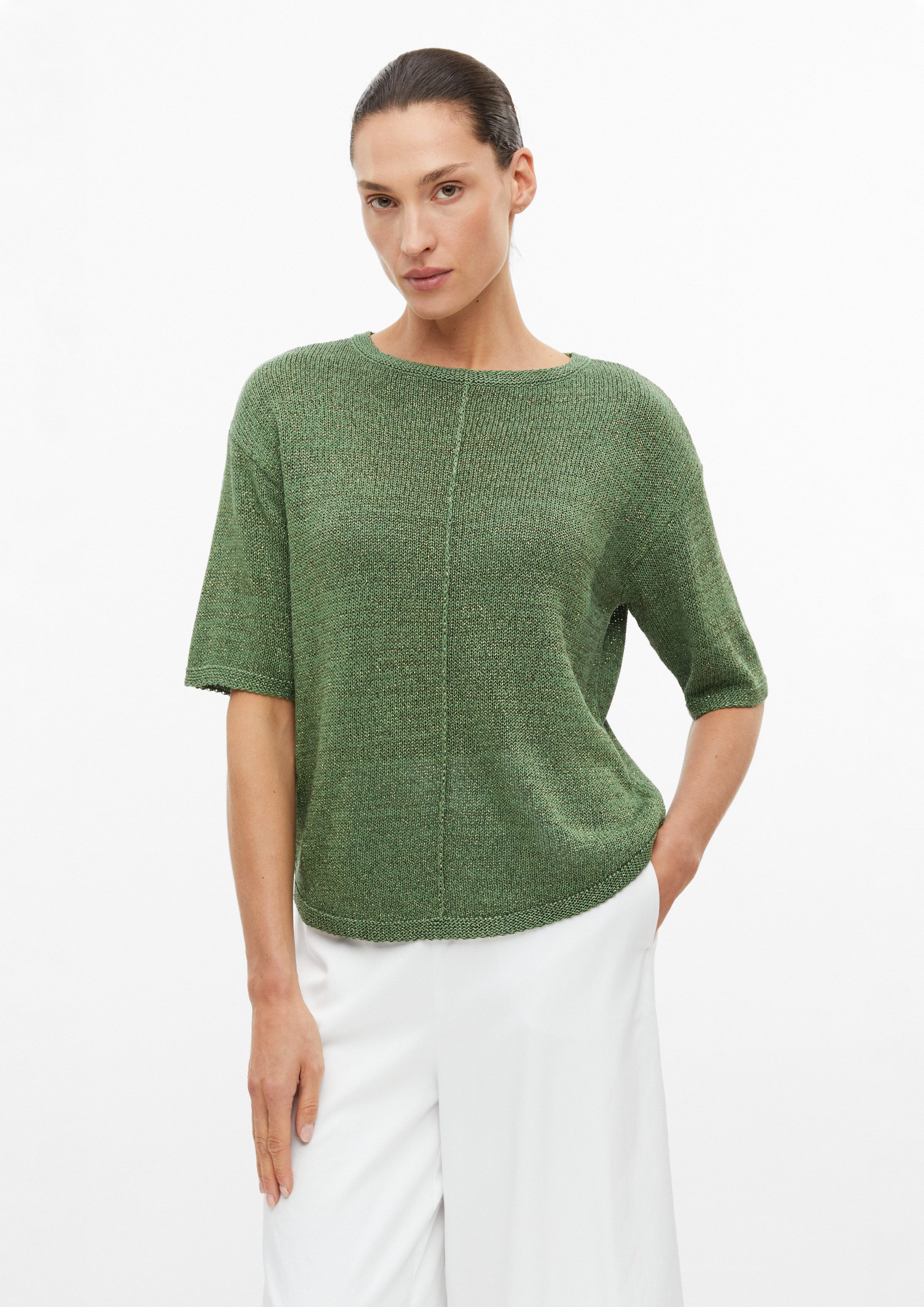 s.Oliver Kurzarmpullover Strickpullover Kurzarm-Strickpullover mit Glitzergarn