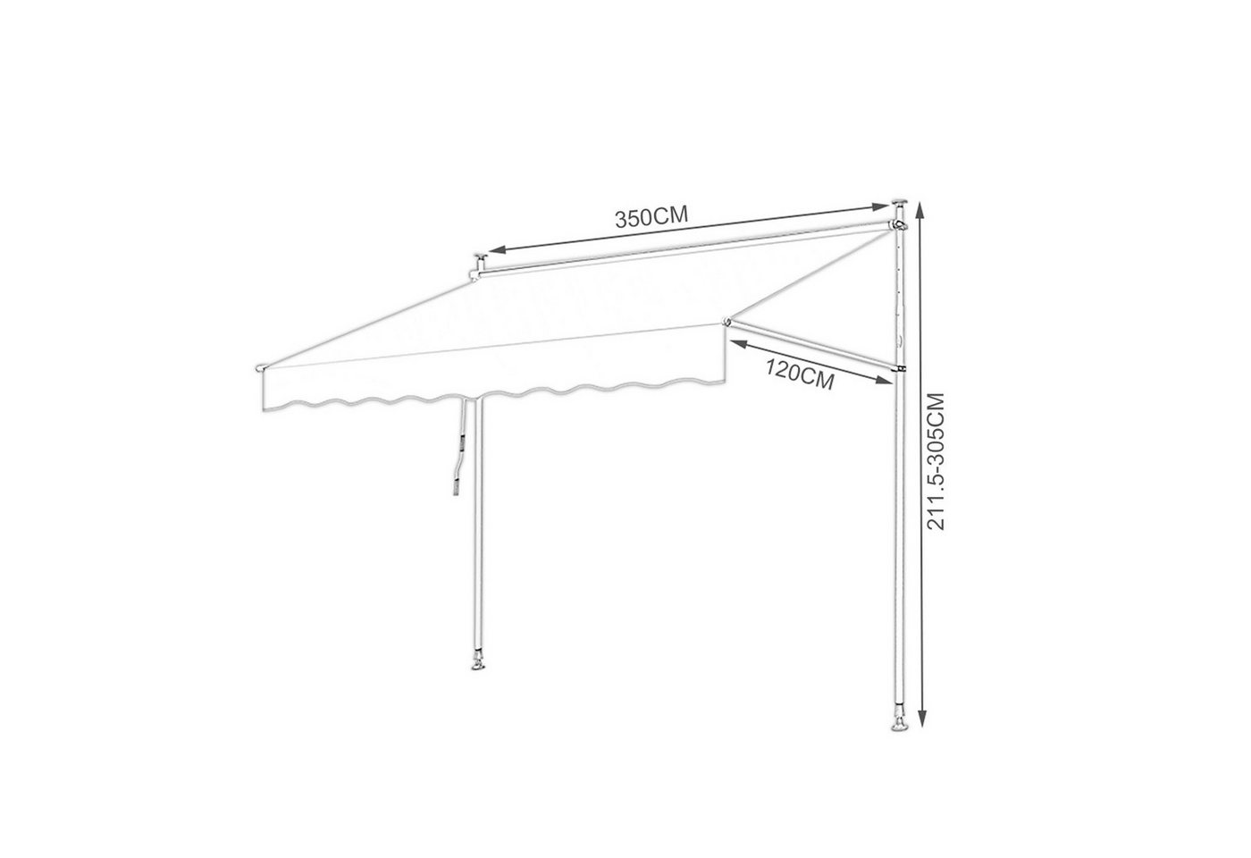 Thumbnail - Clanmacy Klemmmarkise Klemmmarkise 350cm Balkonmarkise Markise ohne Bohren Grau