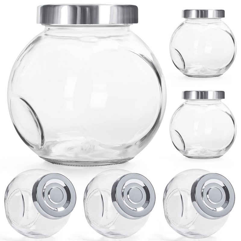 Belle Vous Aufbewahrungsdose Glasbehälter mit Deckel (6 Stück) - 480ml, Clear Glass Containers with Lid (6 pcs) - 480ml Jars for Storage