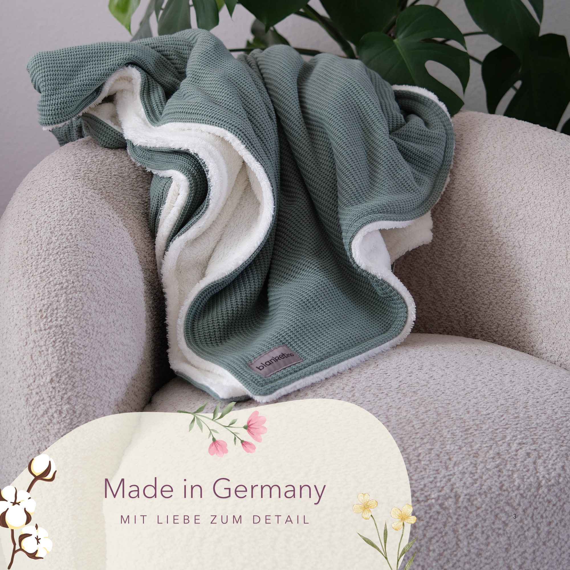 Wohndecke Premium Kuscheldecke mit Baumwollstrick, blanketino, extra voluminös – Bild 4 von 5