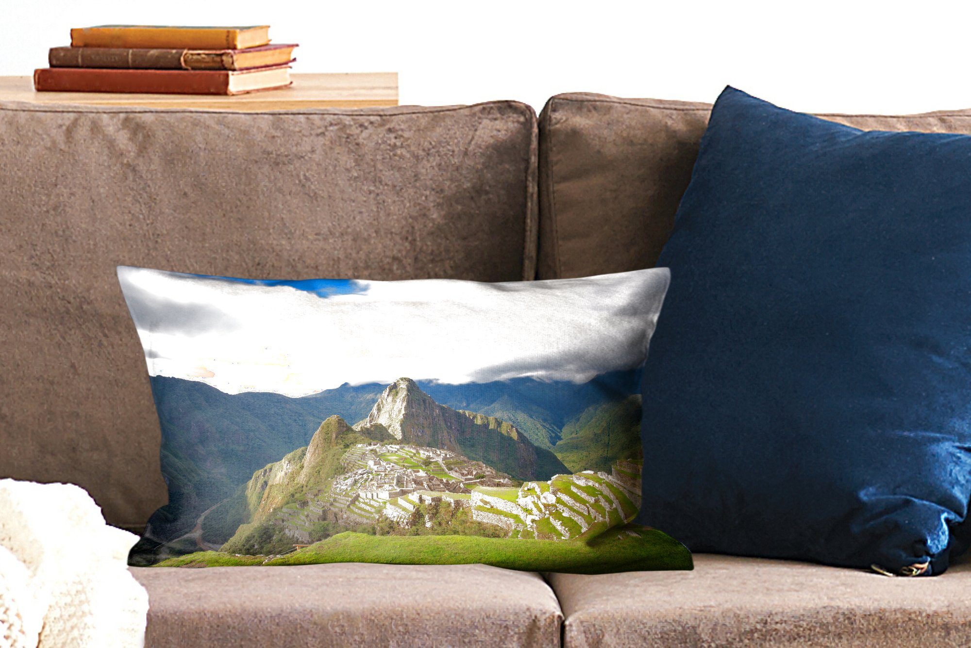 MuchoWow Machu Dekoration, Zierkissen, Vogelperspektive, Wohzimmer Dekokissen Picchu Füllung, aus Dekokissen Schlafzimmer der mit