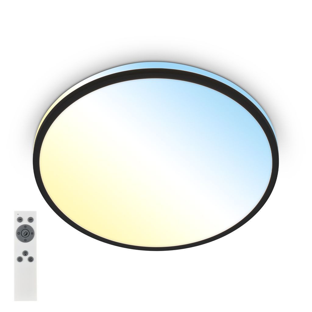 Briloner Leuchten LED Deckenleuchte 3821015, Dimmfunktion, LED fest integriert, 2700K - Extra-Warmweiß, LED Deckenlampe 33x6cm Schwarz 22W Wohnzimmer Schlafzimmer Küche Flur